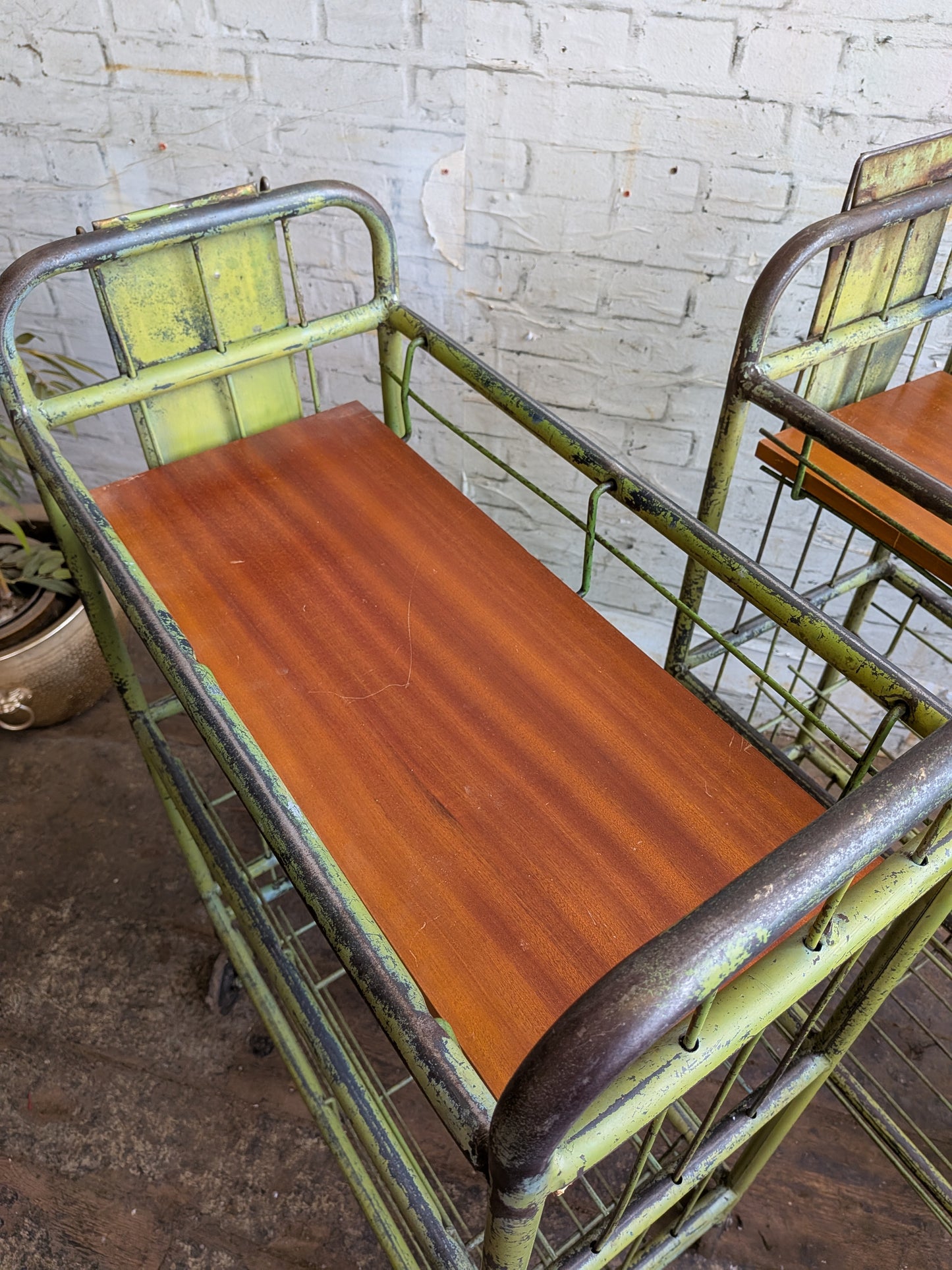1 x Vintage 50s Mid Century Industrial Factory Steel Book Shelf Shelving Storage Trolley