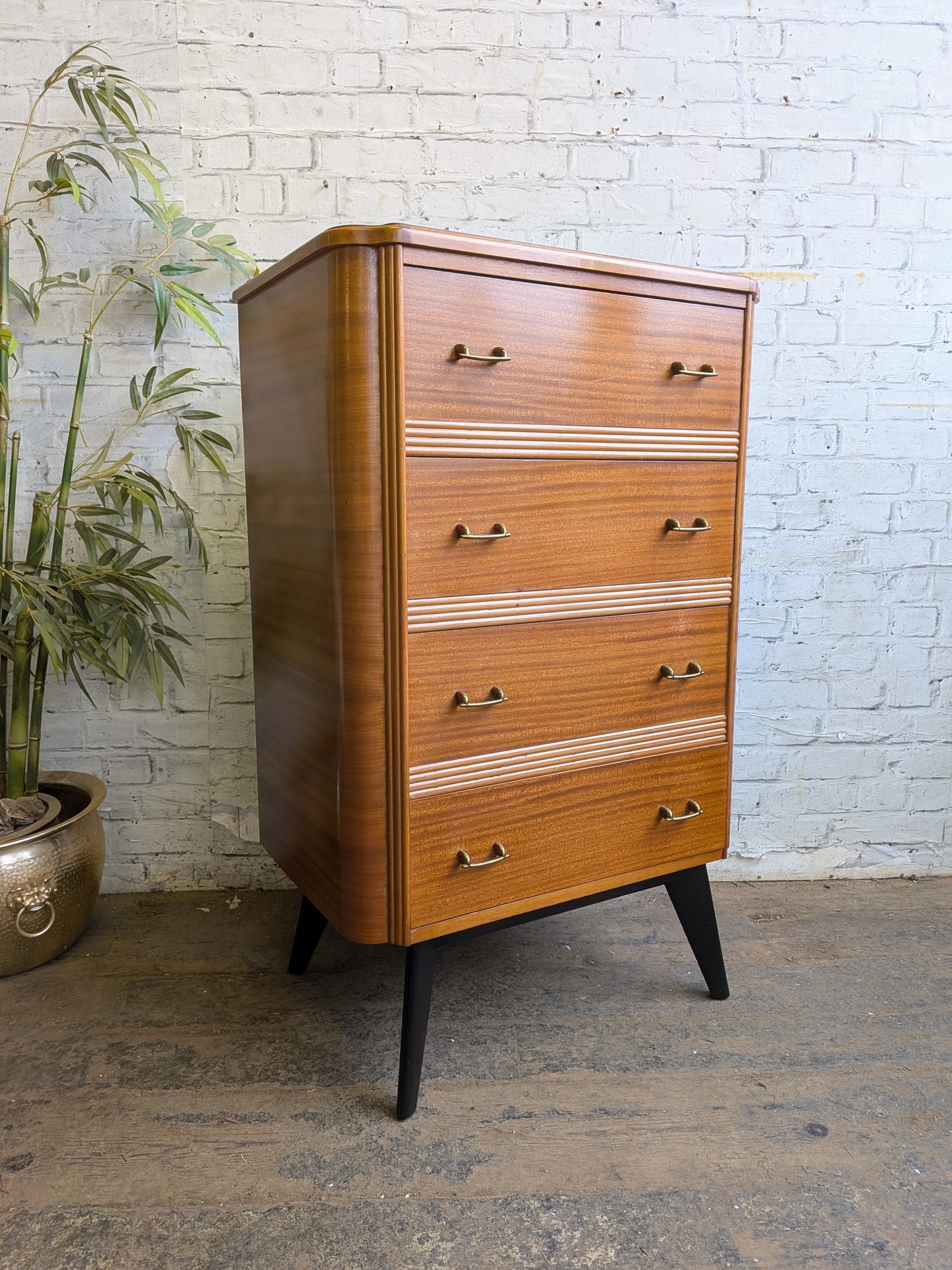 Vintage Retro 50s 60s Mid Century Modern Homeworthy Tallboy Chest of 4 Drawers