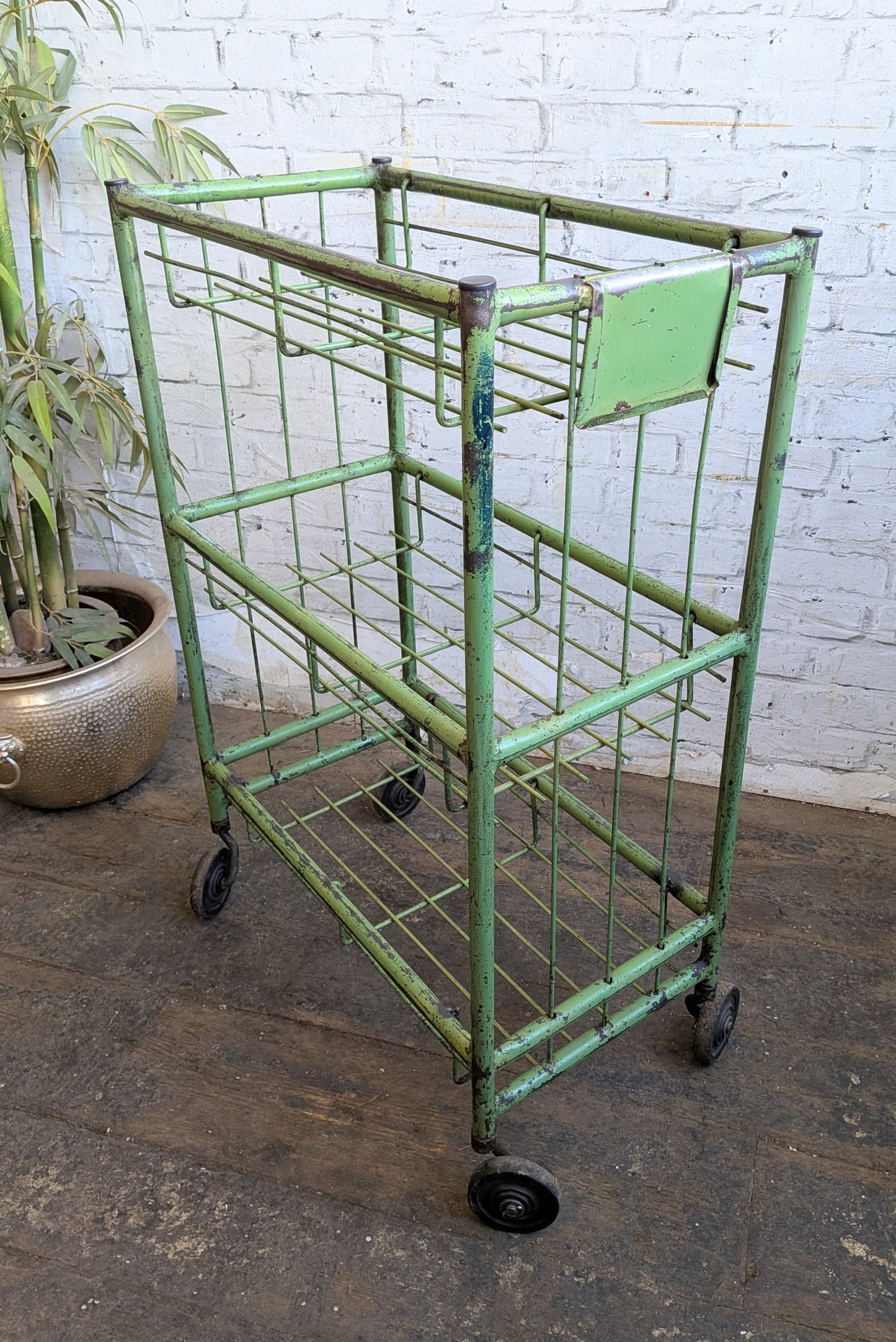 1 x Vtg Mid Century Industrial Factory Steel Book Shelf Shelving Storage Trolley