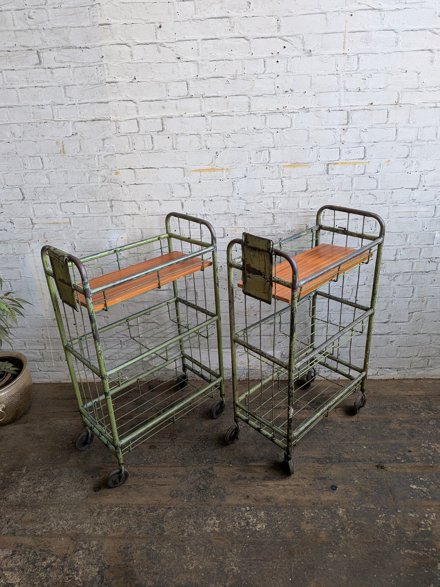 1 x Vintage 50s Mid Century Industrial Factory Steel Book Shelf Shelving Storage Trolley
