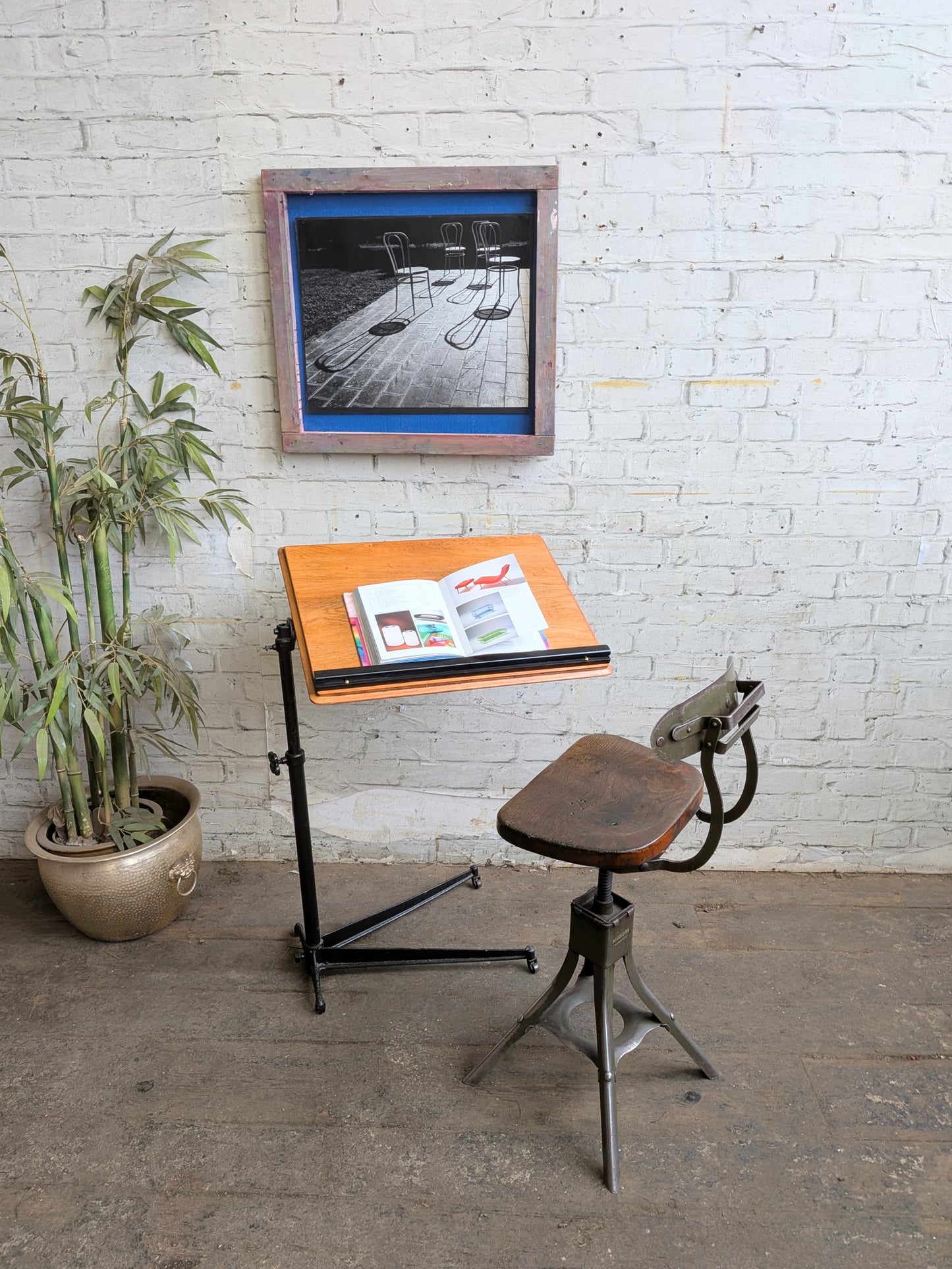 Antique Vintage Adjustable Industrial Artists Workbench Desk Book Reading Table