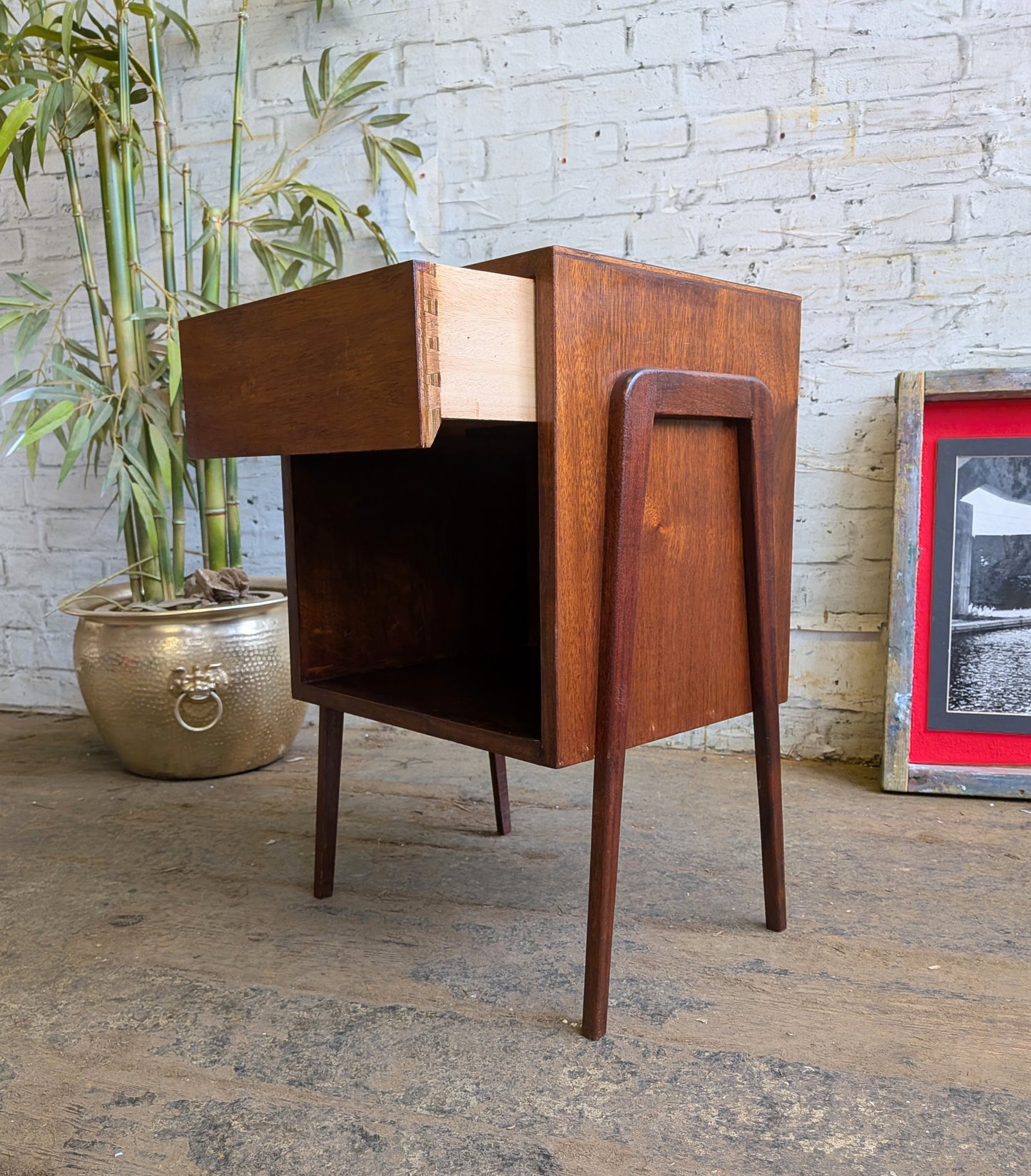 Vintage 1950s 60s Retro Mid Century Modern Side Table Bedside Cabinet with Single Drawer
