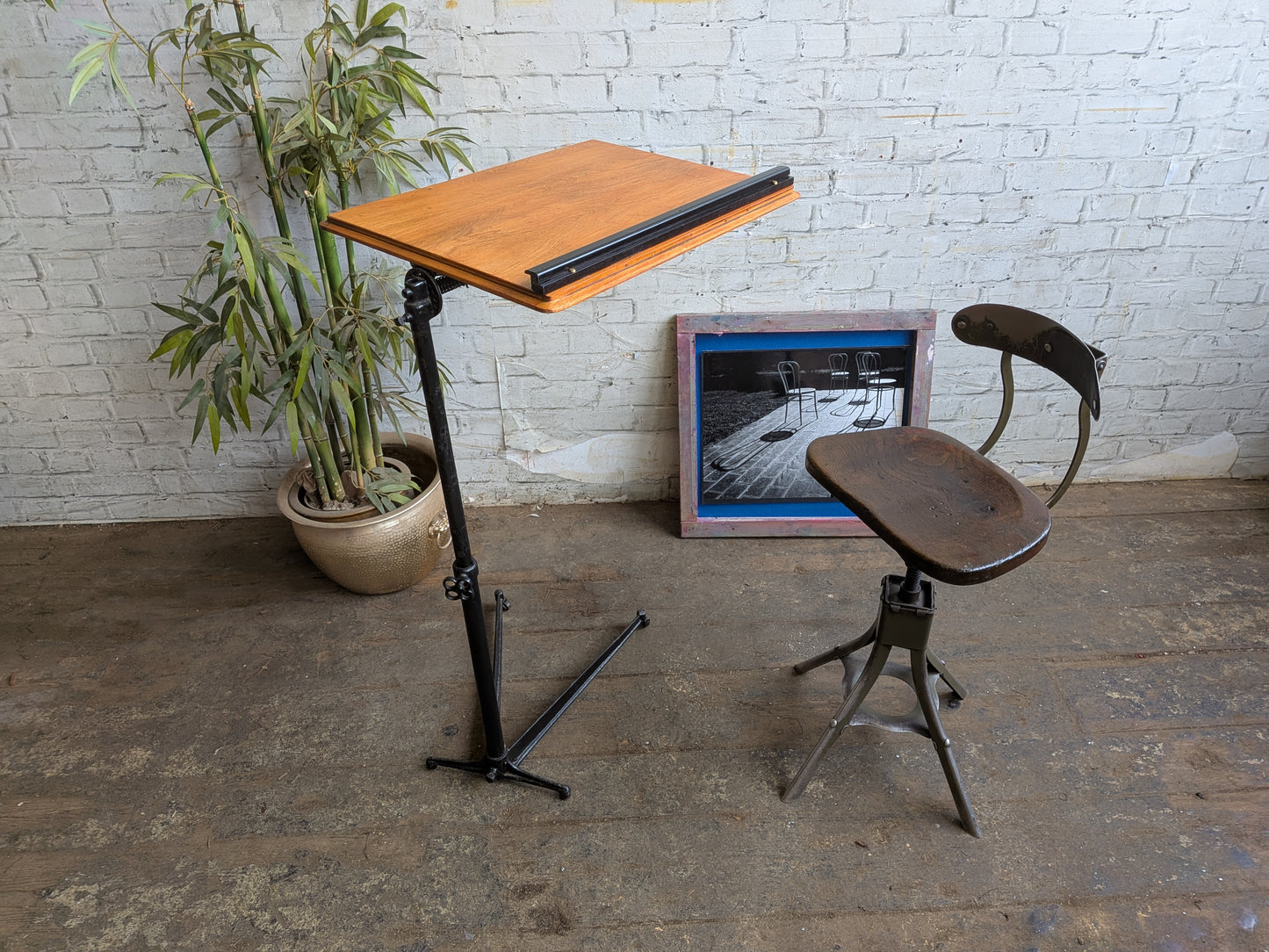 Antique Vintage Adjustable Industrial Artists Workbench Desk Book Reading Table