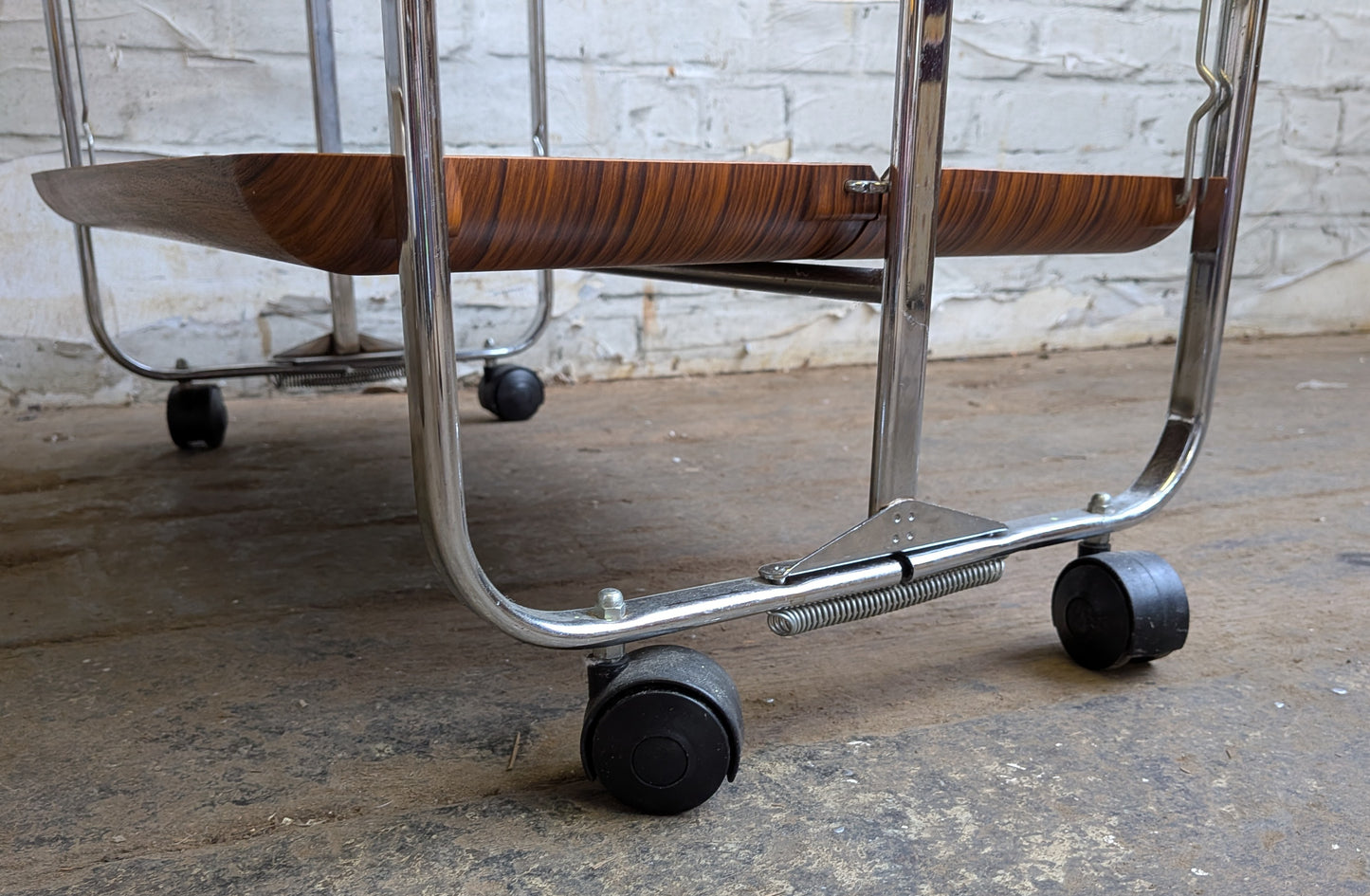 Vintage Retro 1970s Mid Century Modern Formica & Chrome Folding Cocktail Bar Drinks Books Table Trolley.