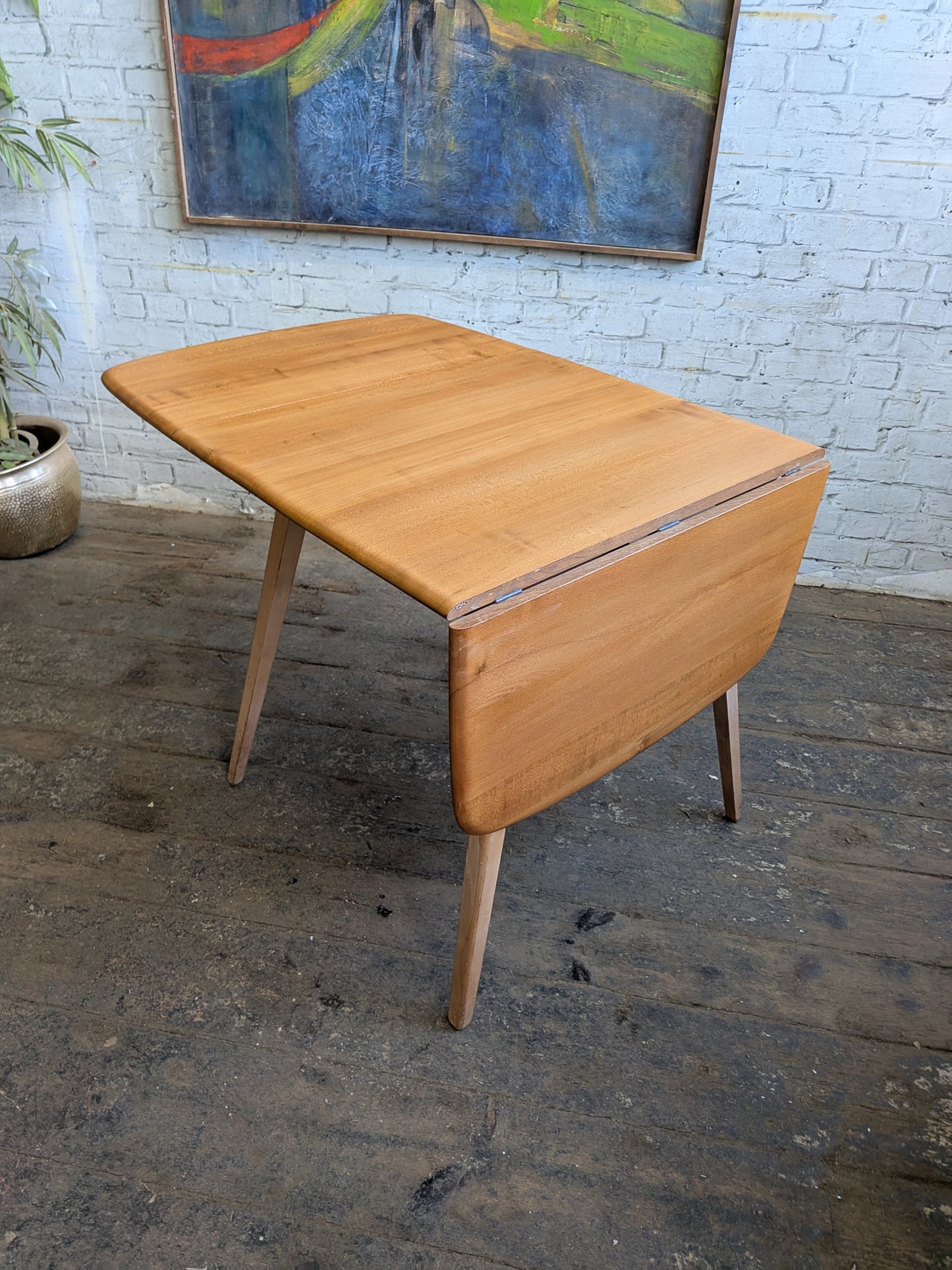 4 Mid Century Modern Ercol All Purpose Chairs and Ercol Drop Leaf Kitchen Bistro Cafe Dining Table