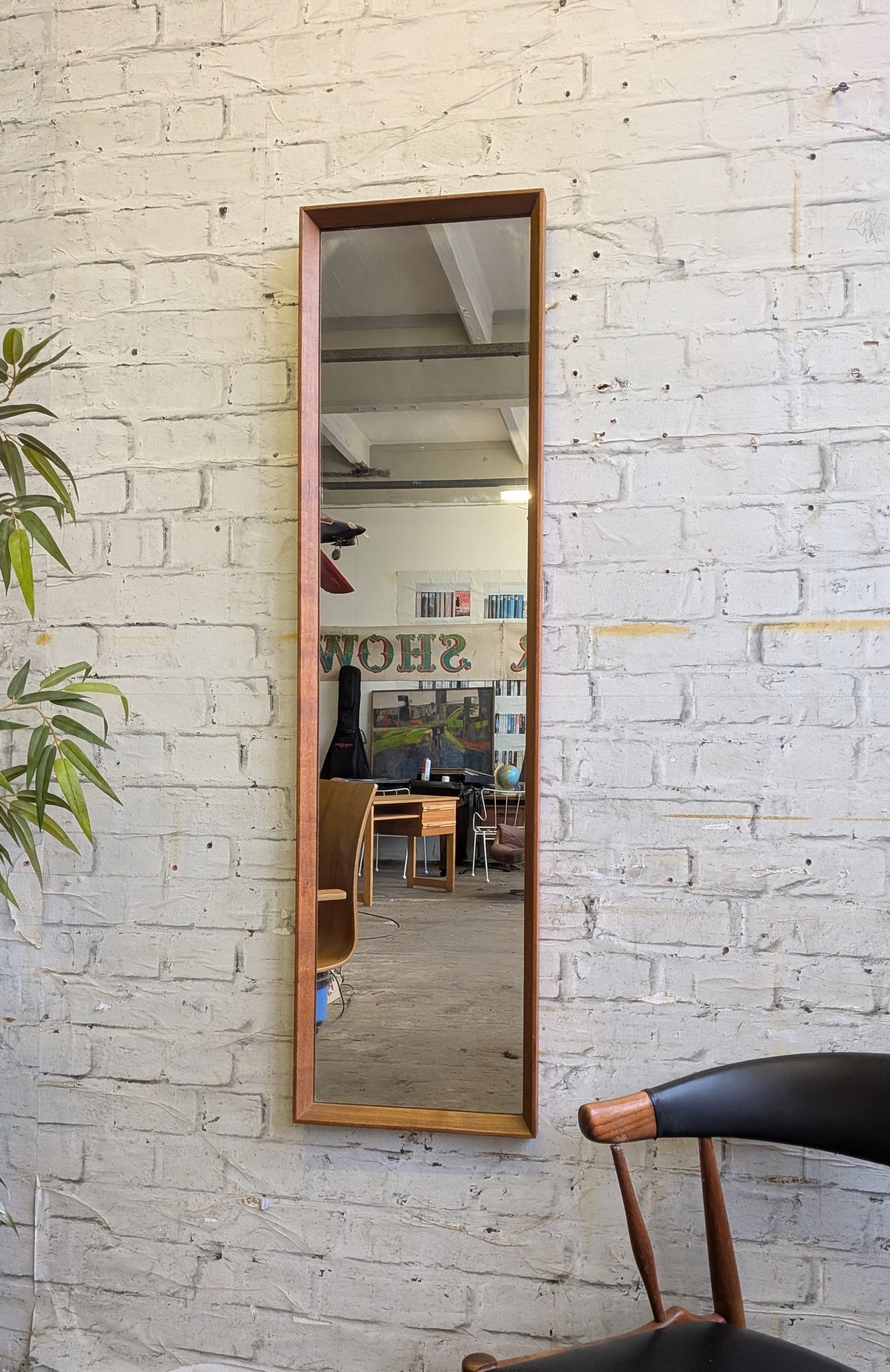 Large Vintage Mid Century Modern Danish Style Teak Wall Mirror