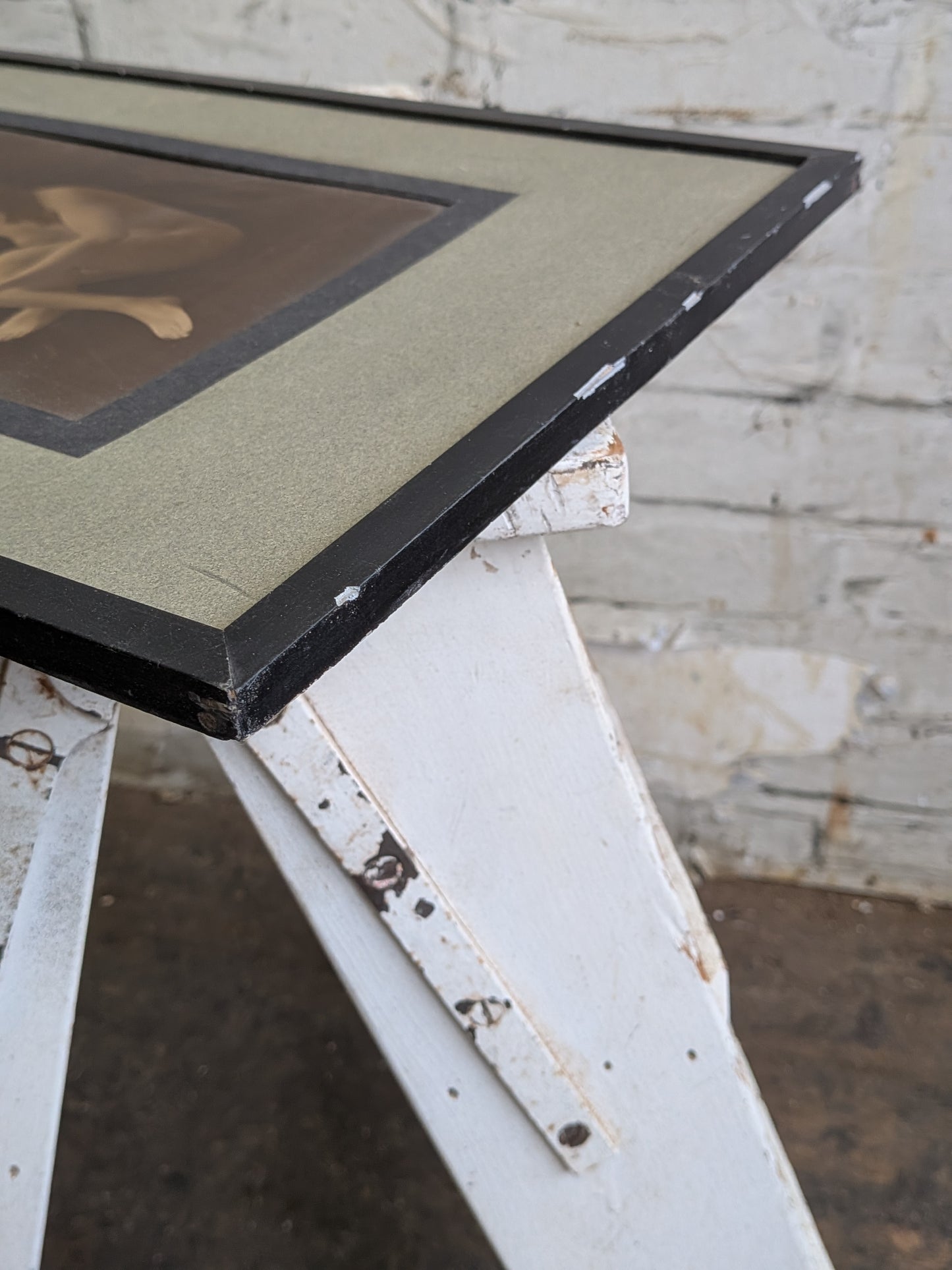 Antique Framed Hand Tinted Erotic Art Nude Seated Female Photograph