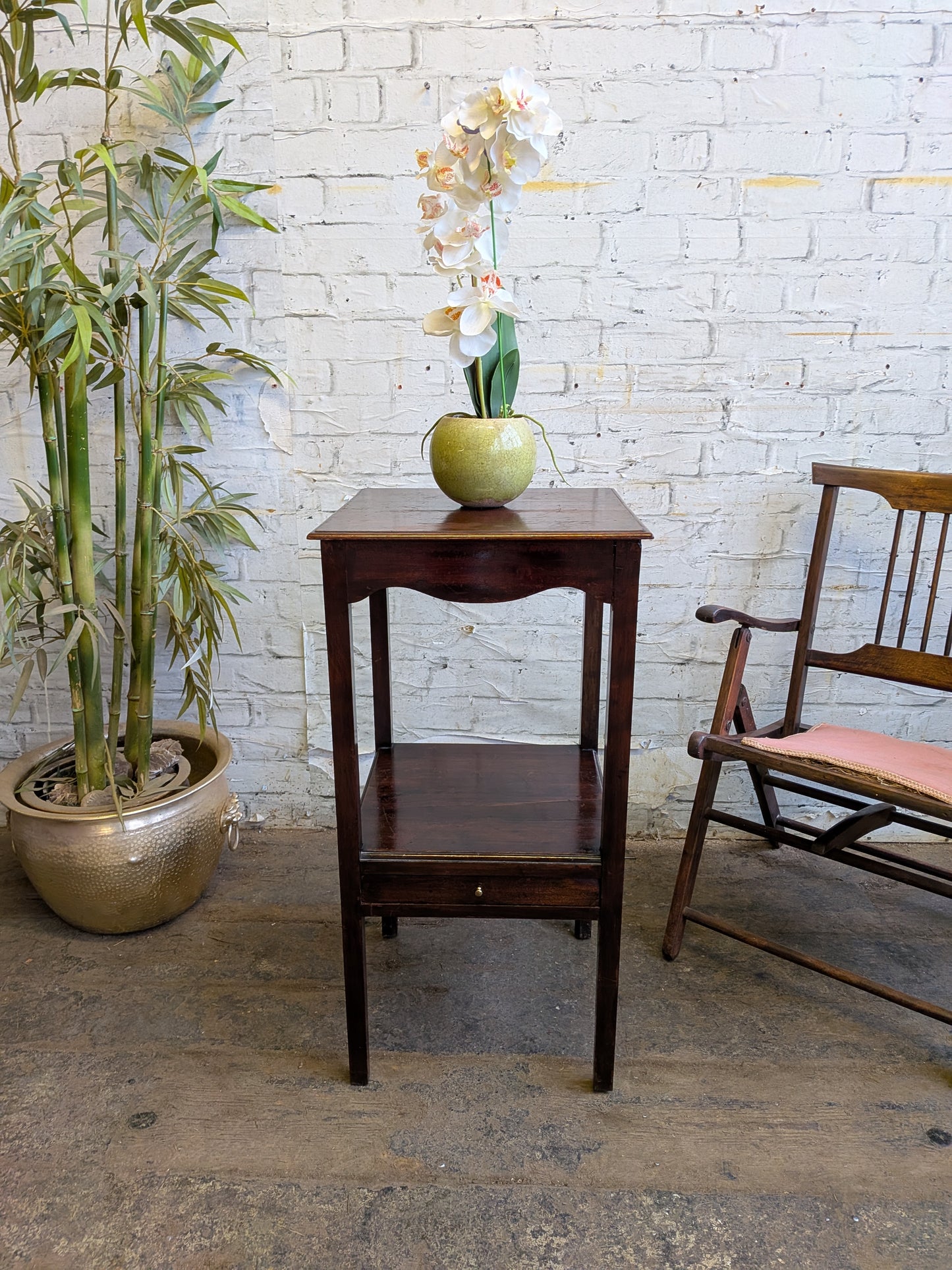 Antique Georgian Mahogany Gents Washstand Bedside Side Plant Table With Drawer