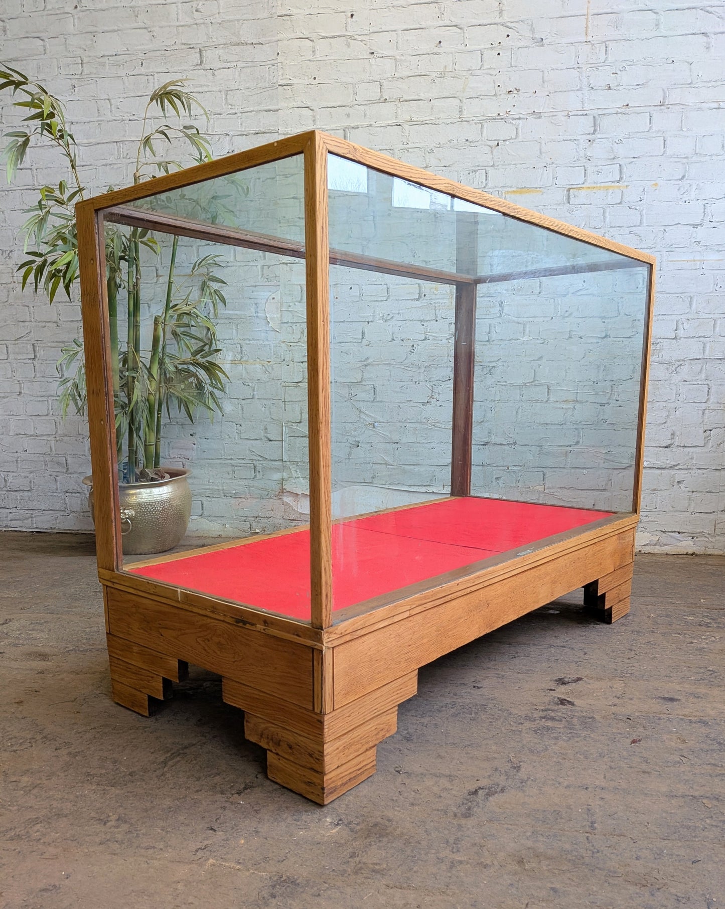 1920s 30s Vintage Art Deco Oak Glazed Haberdashery Shop Display Counter Cabinet