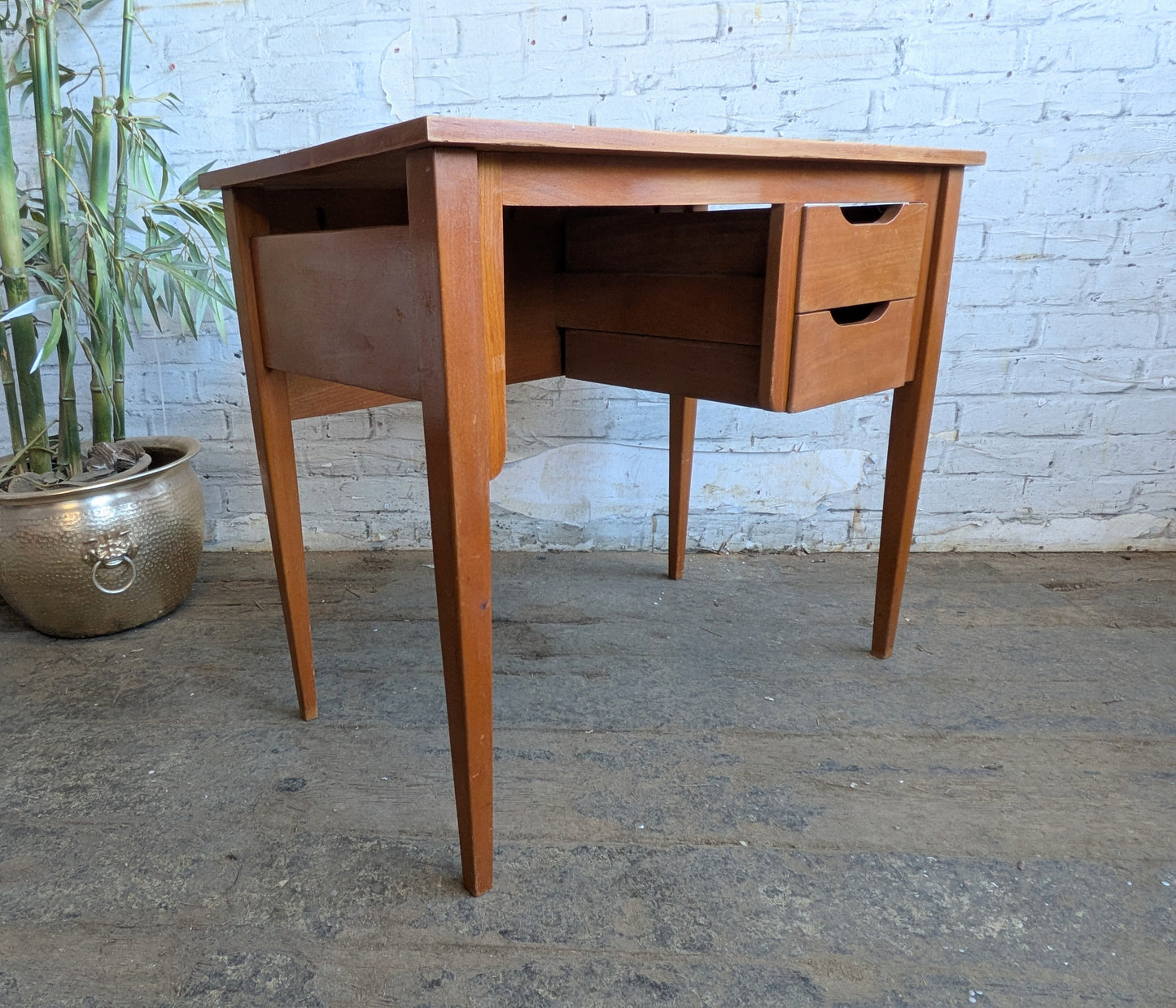 Small Vintage 1960s Mid Century Modern 2 Drawer Desk with Matching Chair
