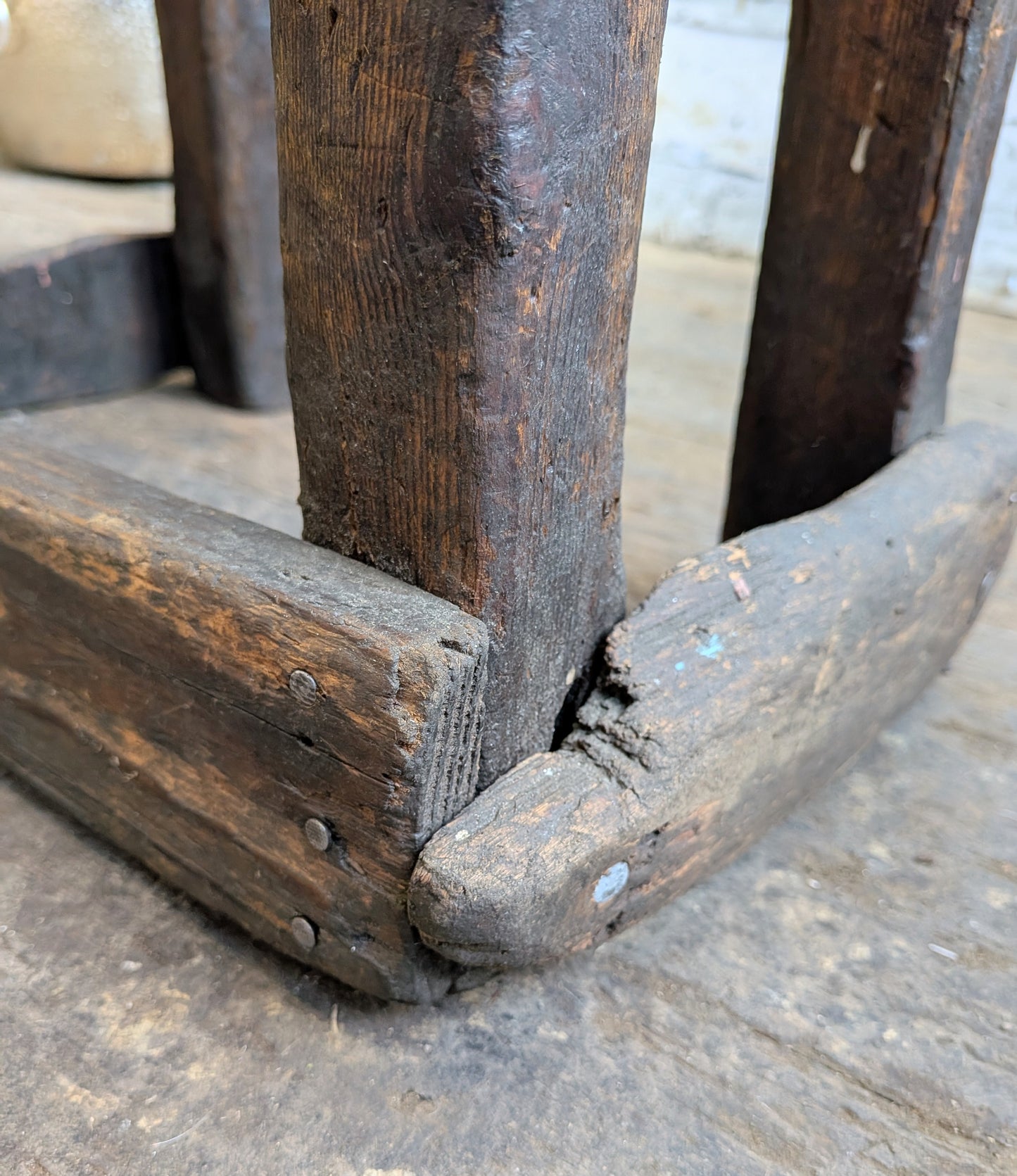 Scarce Antique Primitive Folk Art Industrial Cutlers Style Factory Work Stool