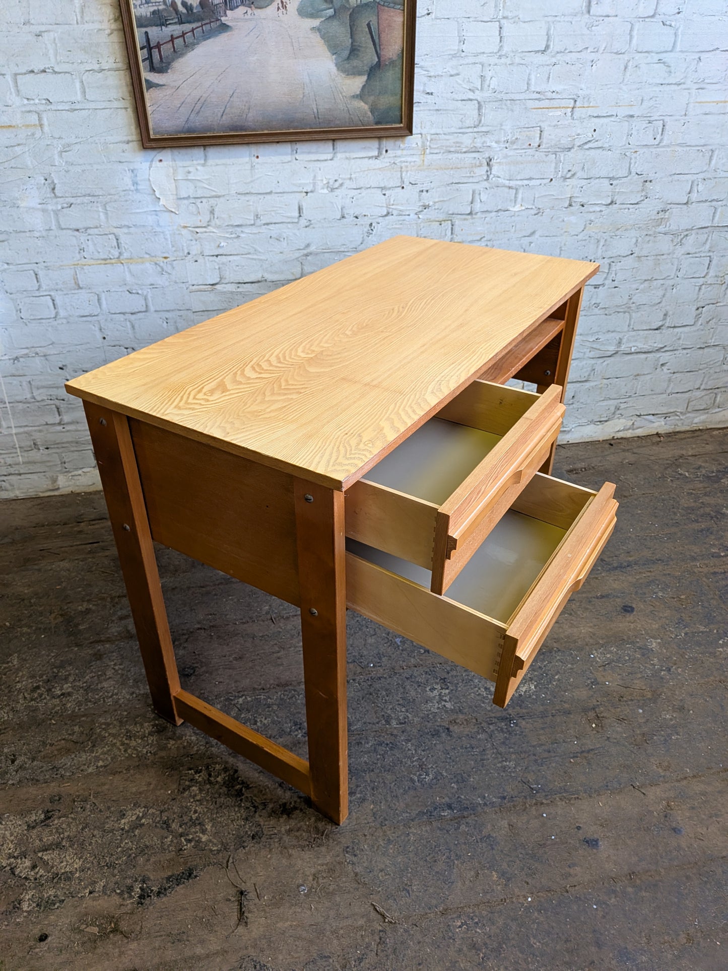 Vintage 70s Retro Mid Century Modern 2 Drawer Work Desk Dressing Vanity Table