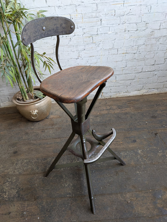 1 x Rare Vtg 30s 40s Art Deco Evertaut Industrial Metal High Chair with Footrest