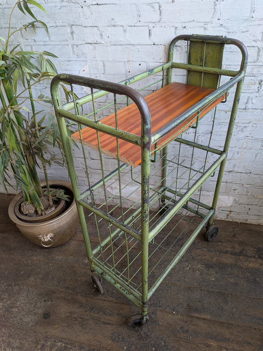 1 x Vintage 50s Mid Century Industrial Factory Steel Book Shelf Shelving Storage Trolley