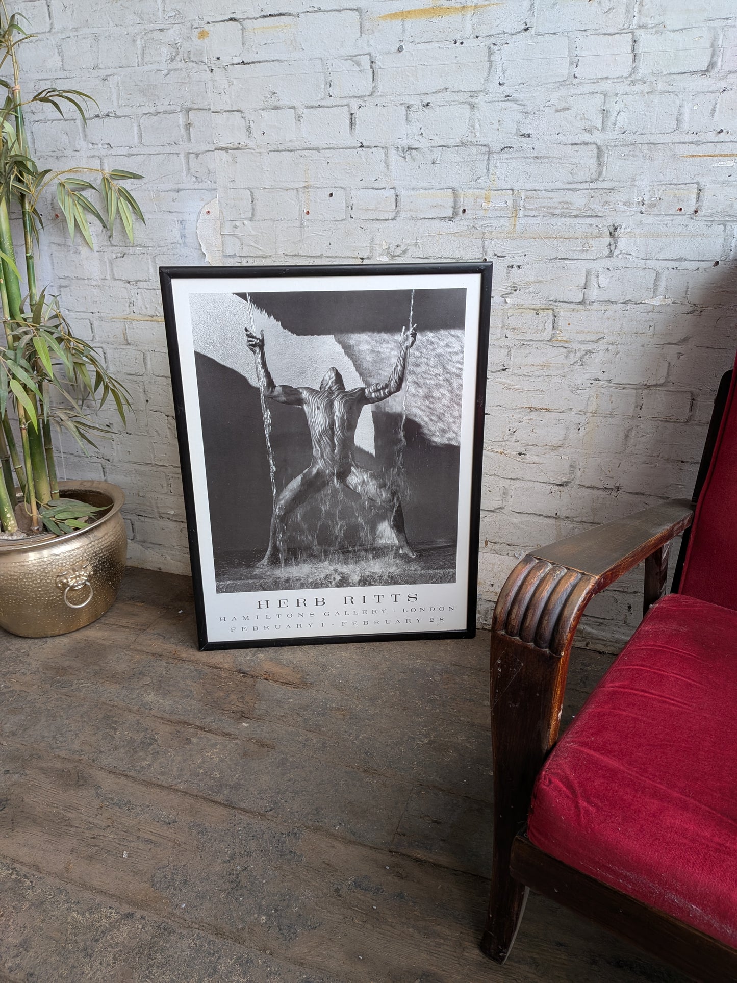 Vintage Framed 1989 Herb Ritts Waterfall II Abstract Nude Photographic Poster