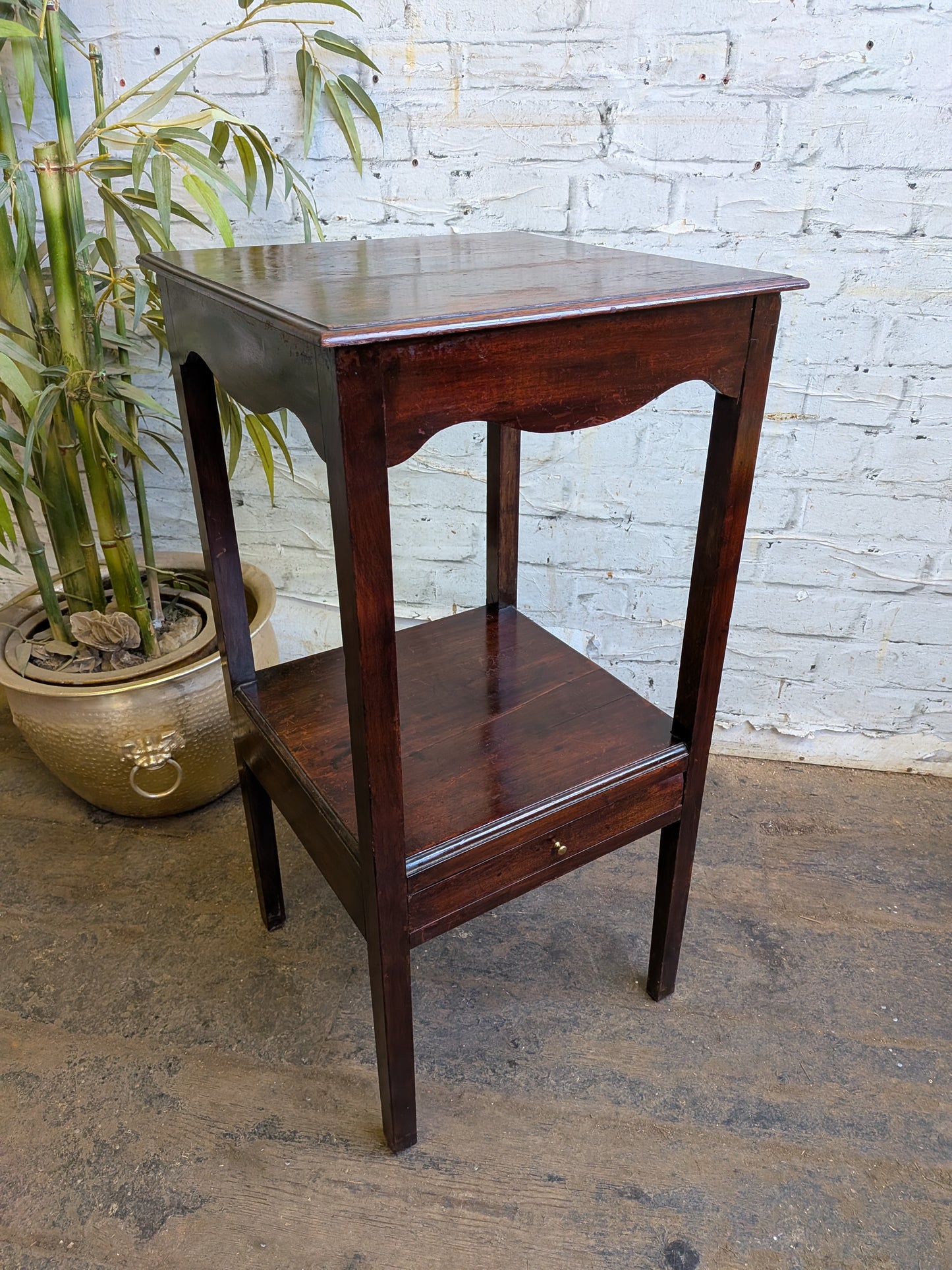 Antique Georgian Mahogany Gents Washstand Bedside Side Plant Table With Drawer