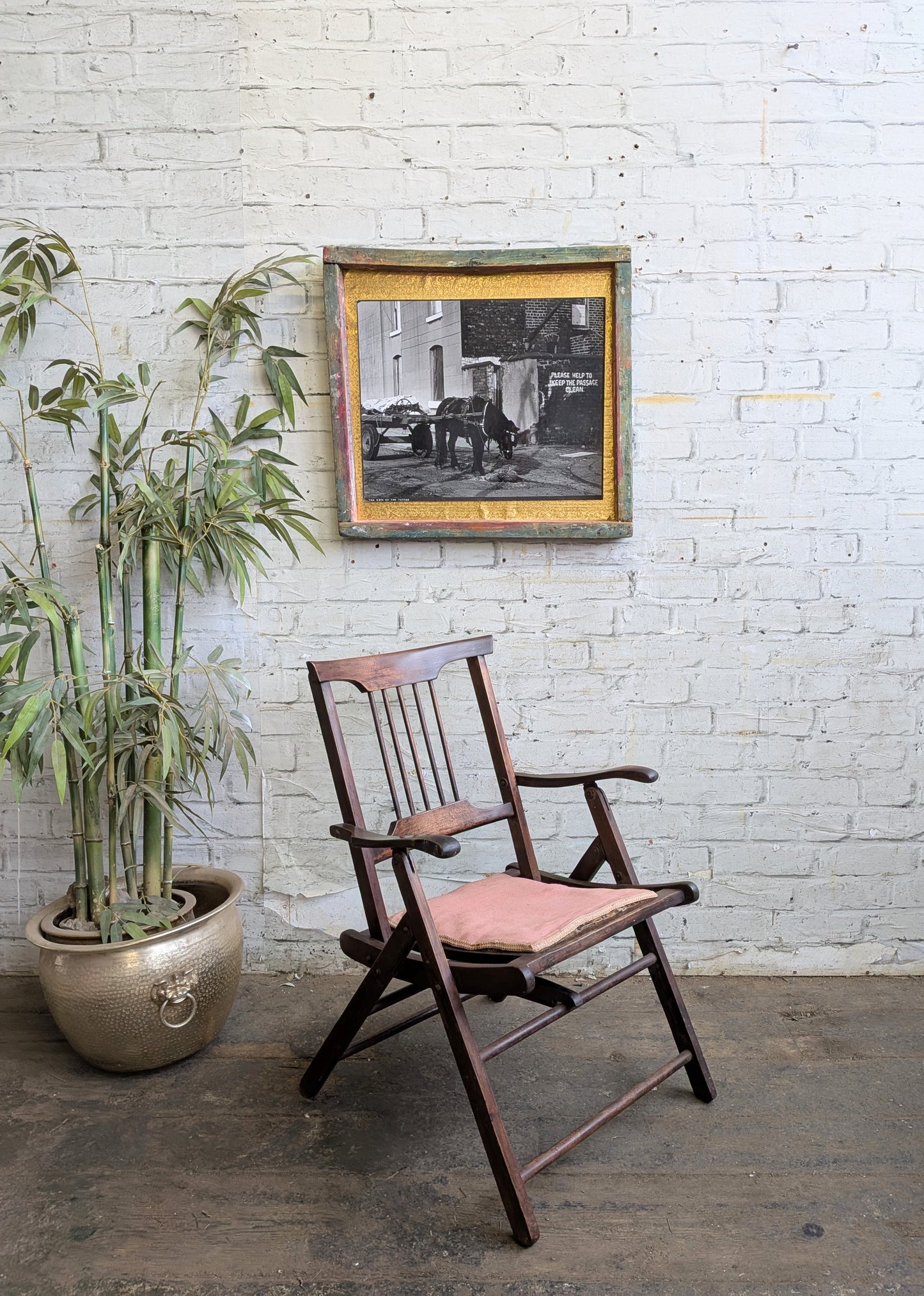 Antique Edwardian Campaign Style Mahogany Folding Chair Hall Bedroom Armchair