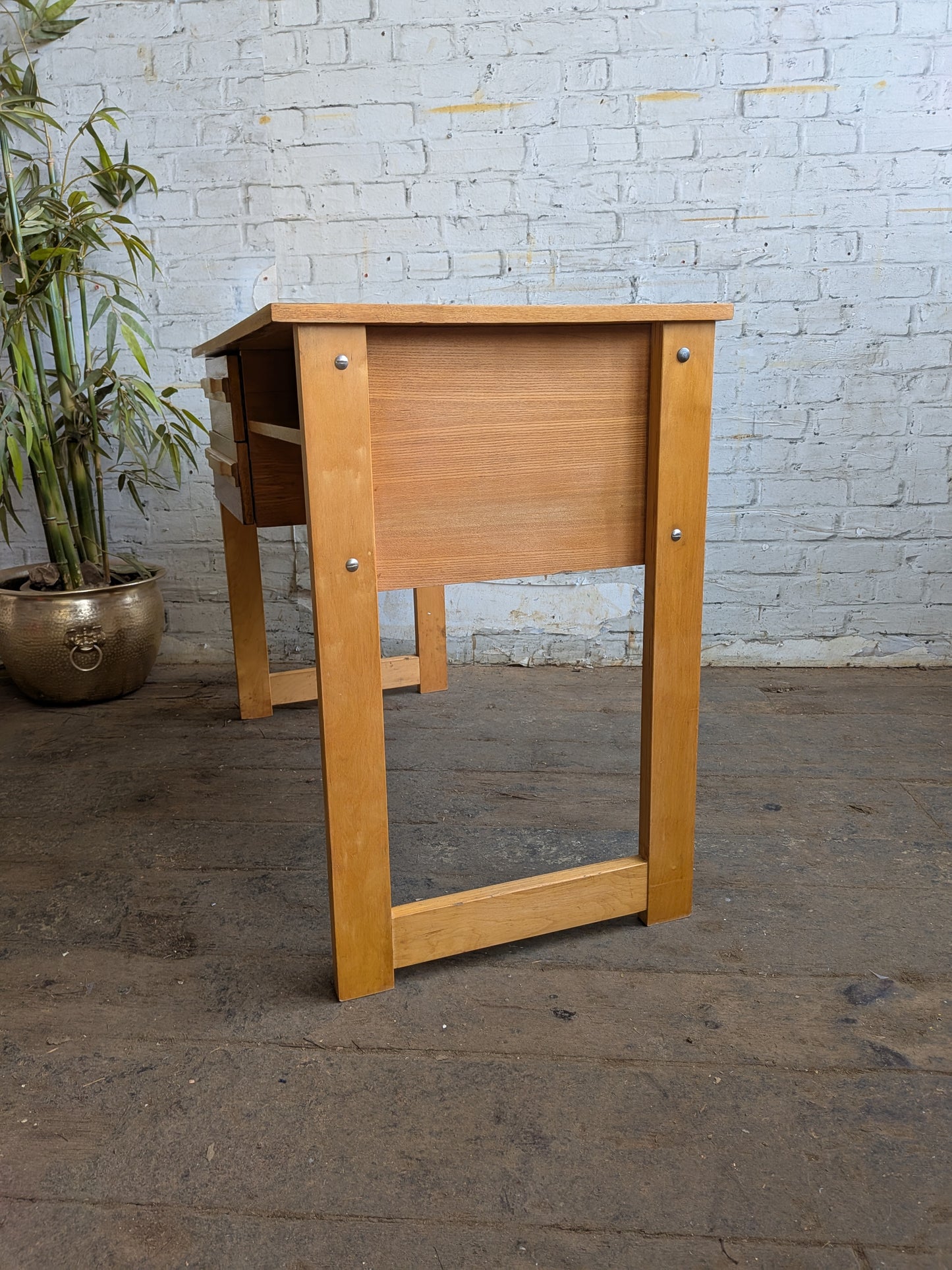 Vintage 70s Retro Mid Century Modern 2 Drawer Work Desk Dressing Vanity Table