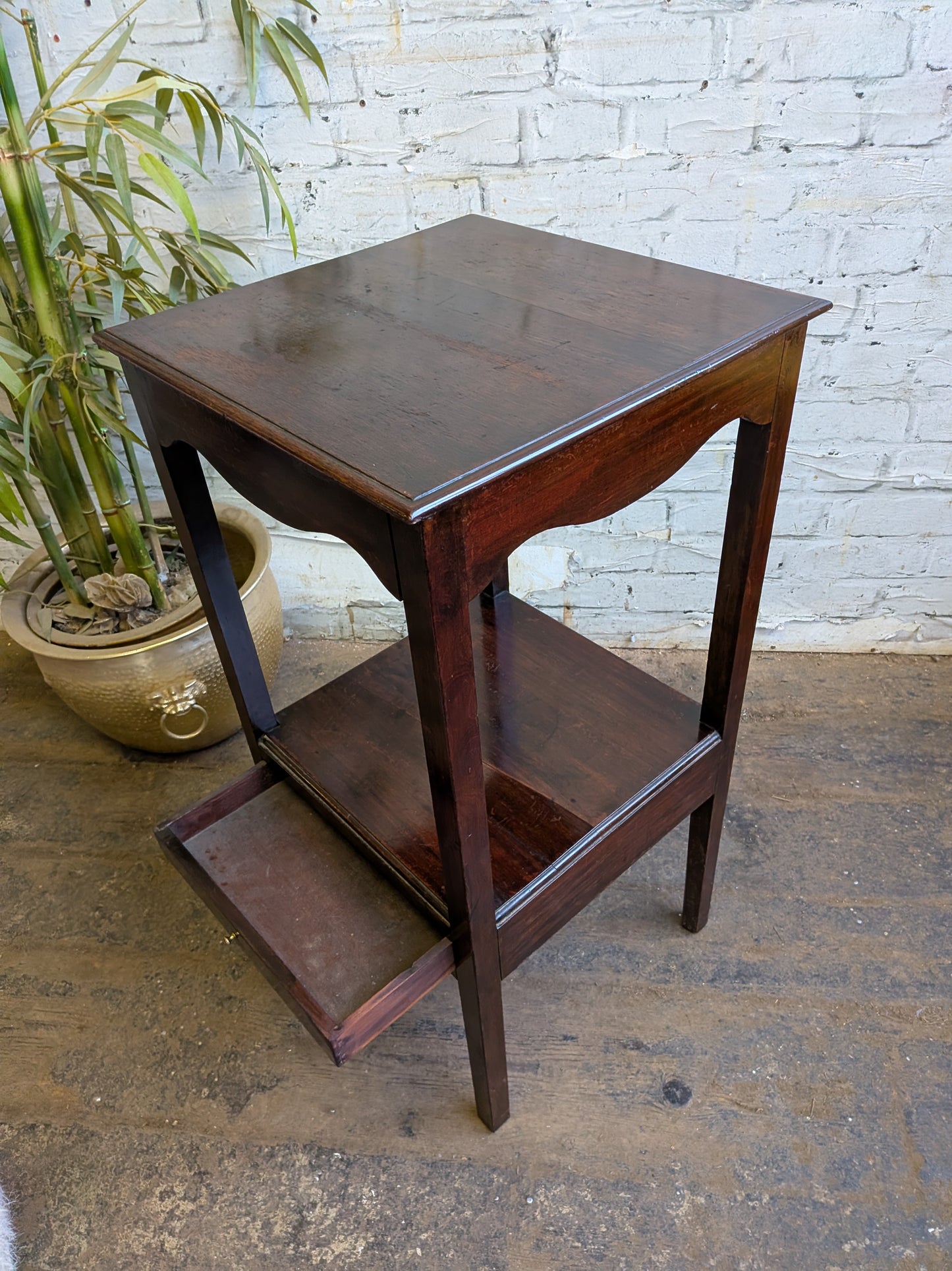 Antique Georgian Mahogany Gents Washstand Bedside Side Plant Table With Drawer