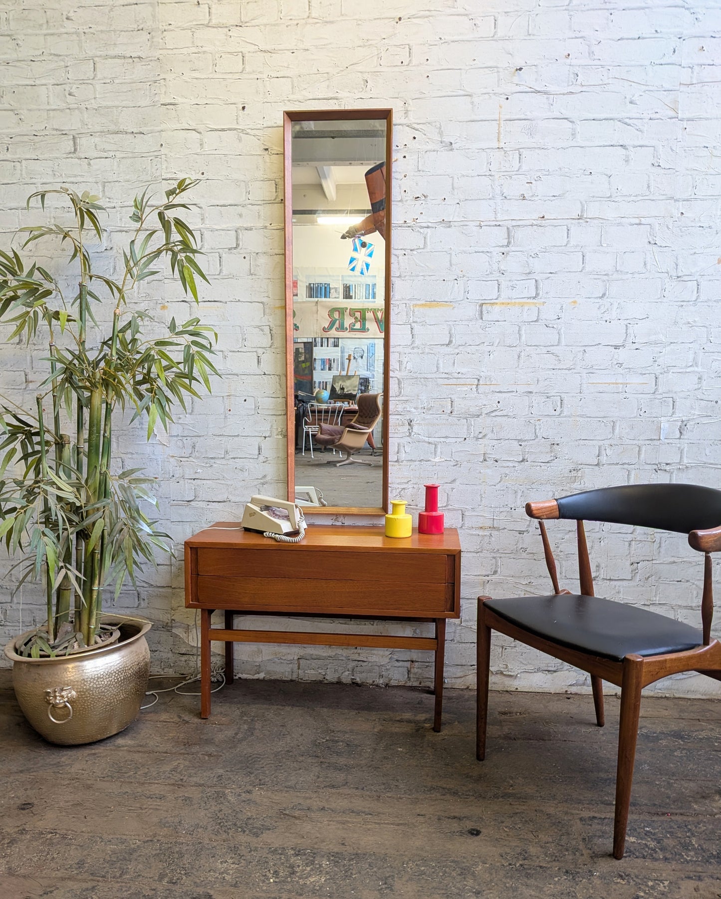 Large Vintage Mid Century Modern Danish Style Teak Wall Mirror