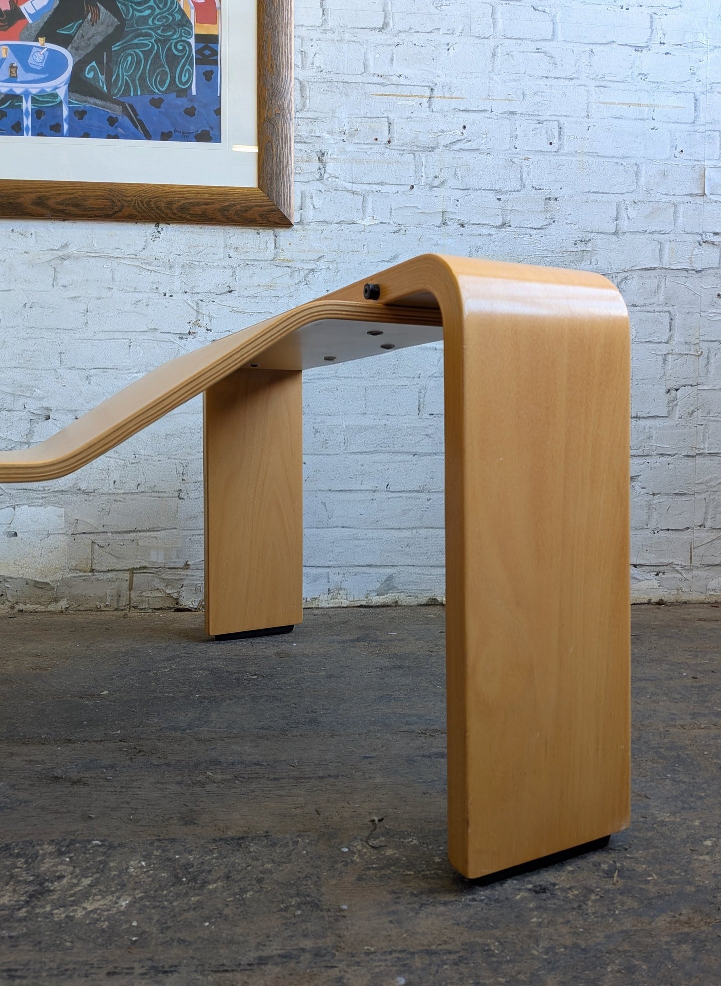 Large Vintage Modernist Style Ekornes Stressless Pegasus Bentwood and Glass Coffee Table with Magazine Rack