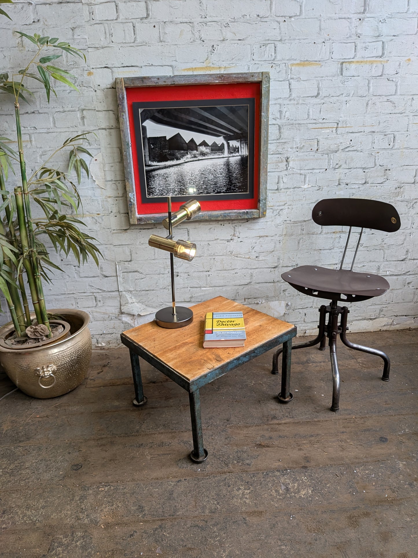 Vintage 50s 60s Mid Century Industrial Steel Side Coffee Lamp Table