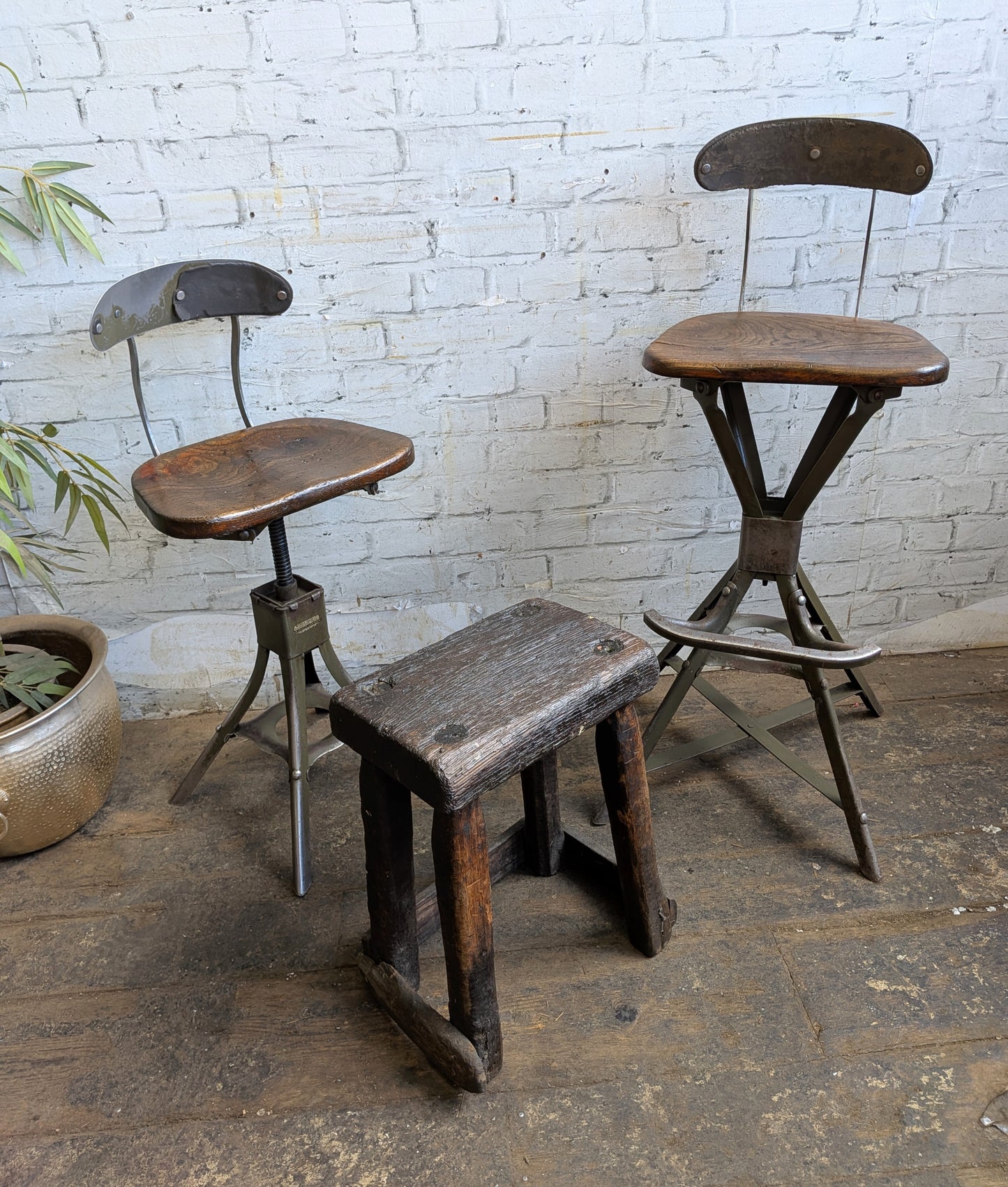 Scarce Antique Primitive Folk Art Industrial Cutlers Style Factory Work Stool