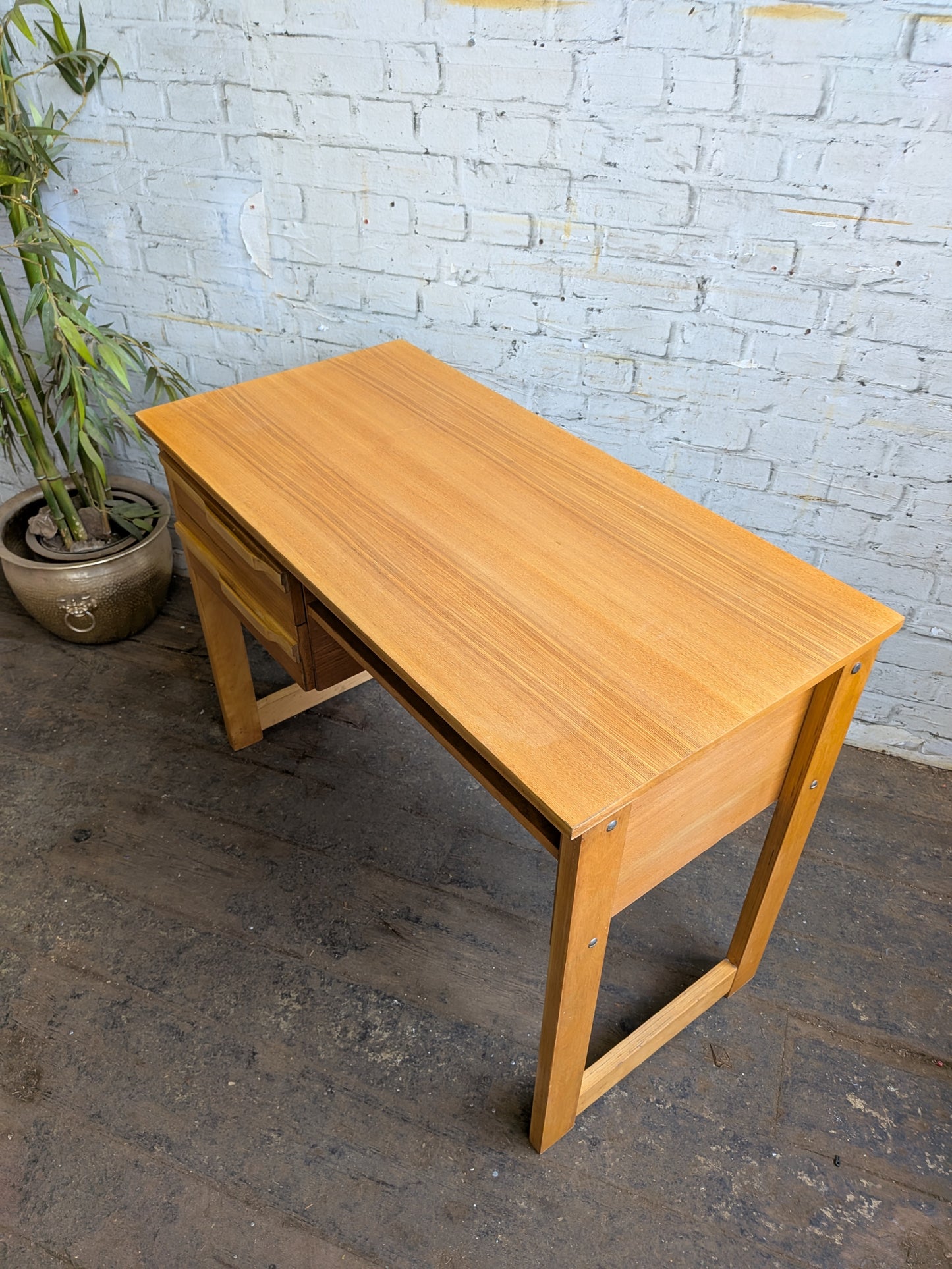 Vintage 70s Retro Mid Century Modern 2 Drawer Work Desk Dressing Vanity Table