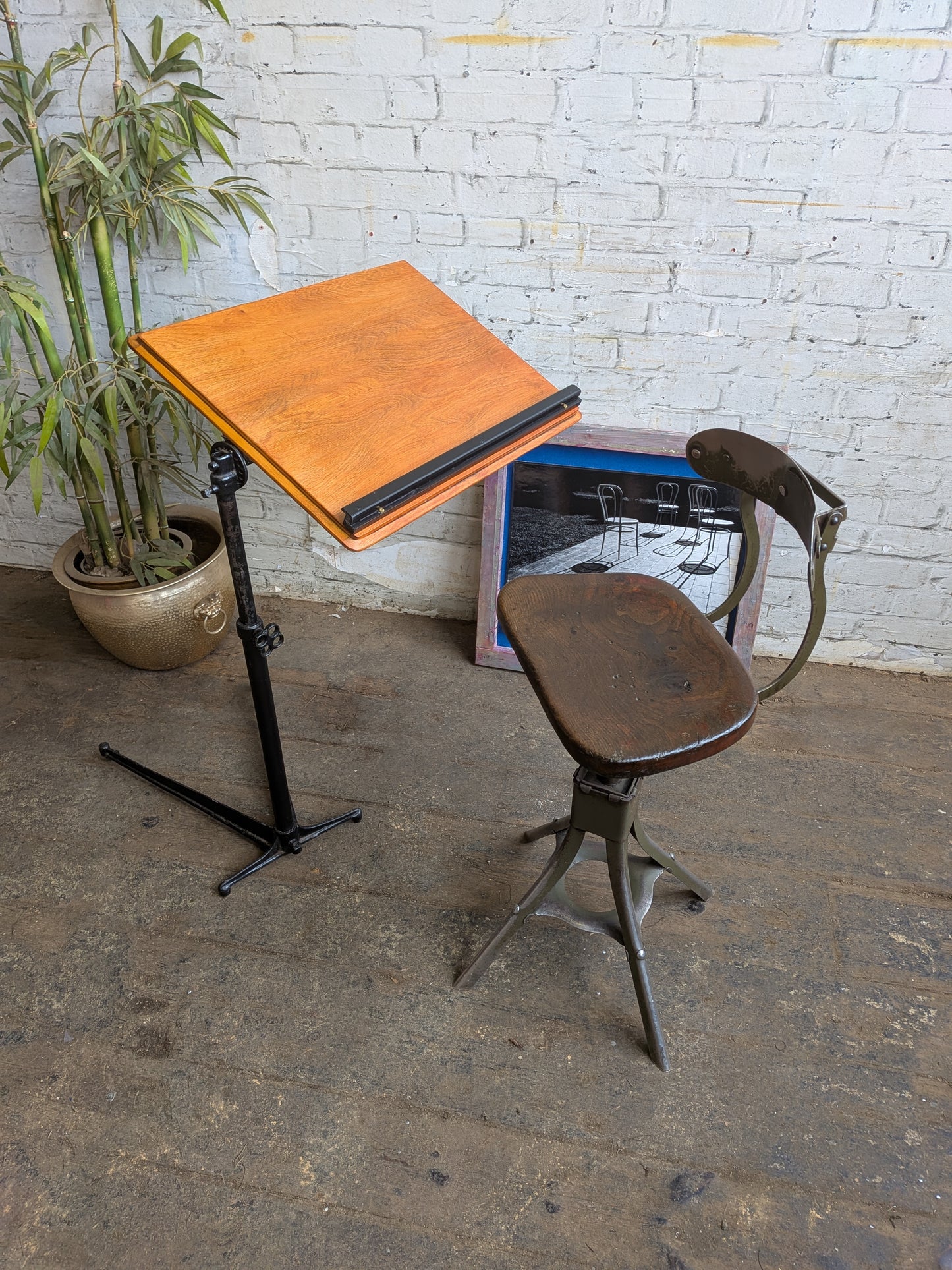 Antique Vintage Adjustable Industrial Artists Workbench Desk Book Reading Table