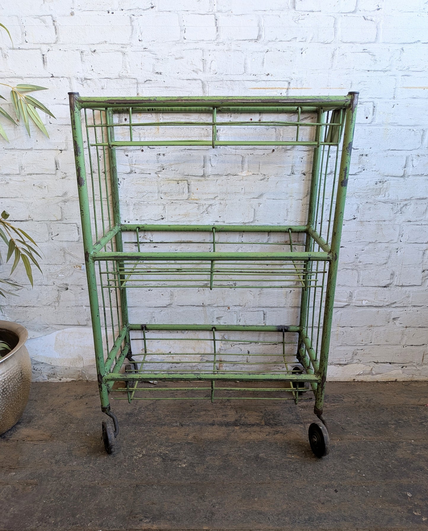 1 x Vtg Mid Century Industrial Factory Steel Book Shelf Shelving Storage Trolley
