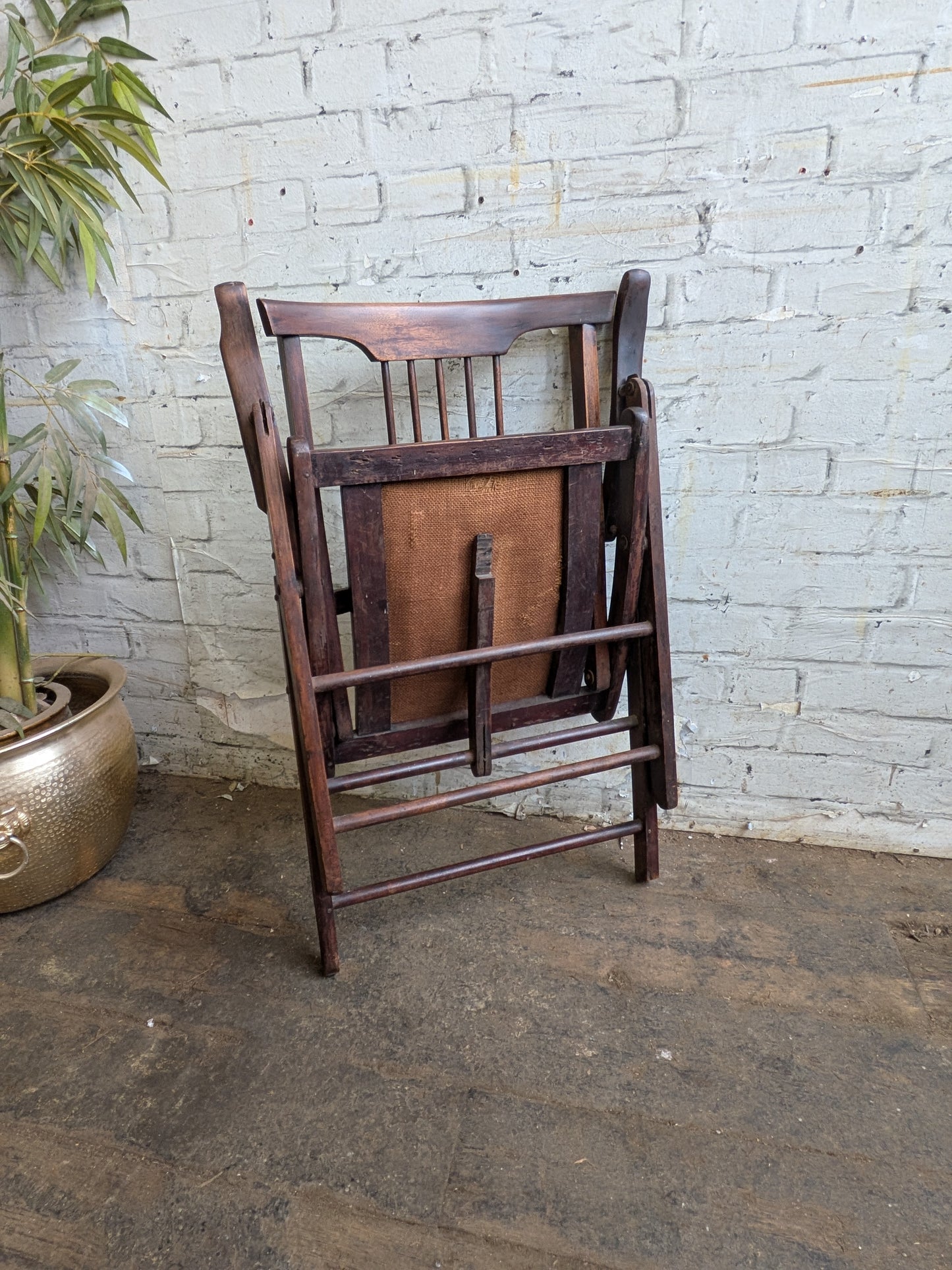 Antique Edwardian Campaign Style Mahogany Folding Chair Hall Bedroom Armchair