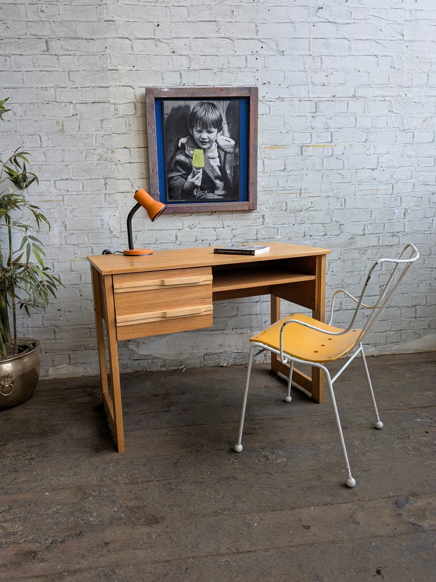 Vintage 70s Retro Mid Century Modern 2 Drawer Work Desk Dressing Vanity Table