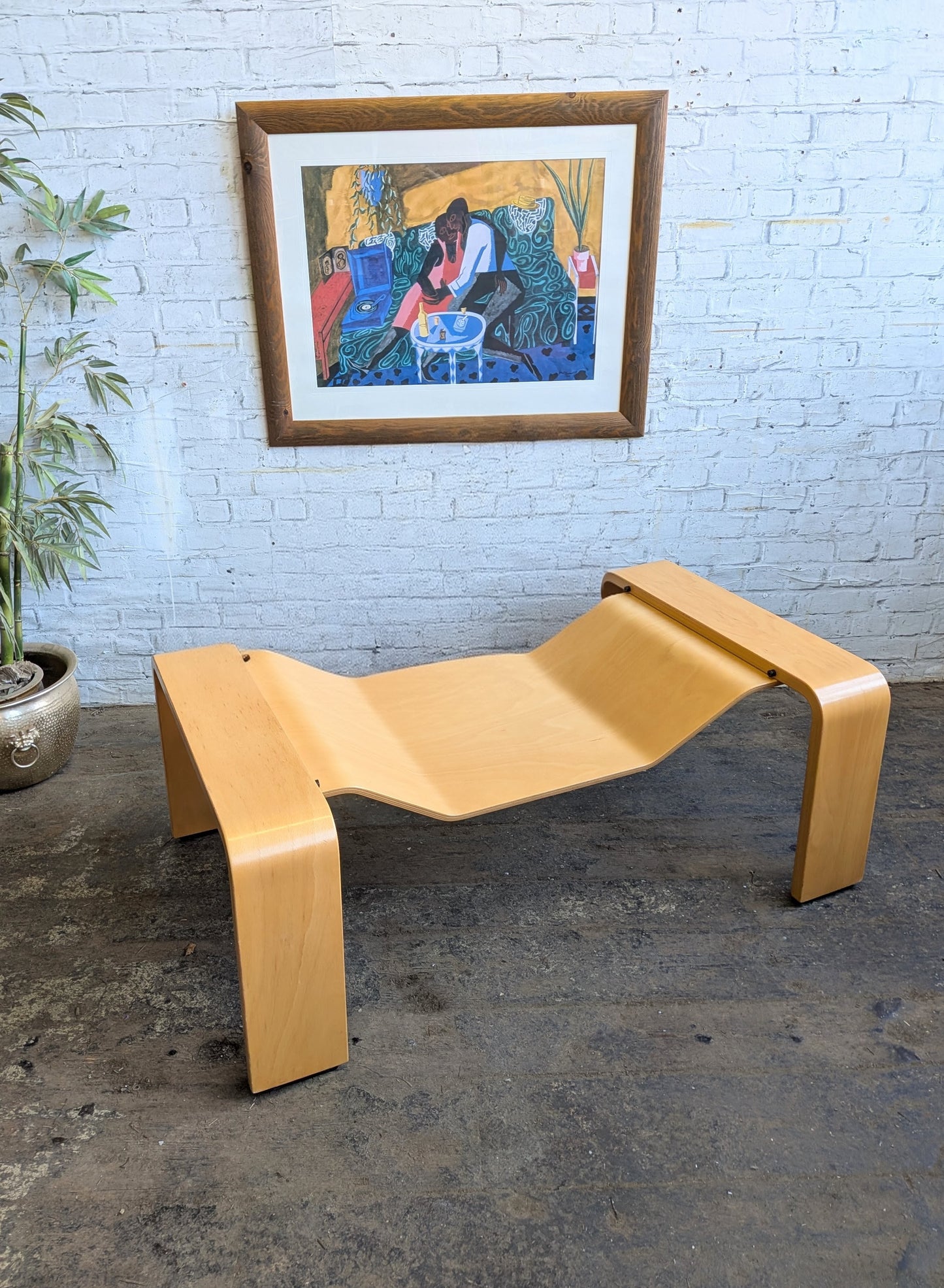 Large Vintage Modernist Style Ekornes Stressless Pegasus Bentwood and Glass Coffee Table with Magazine Rack