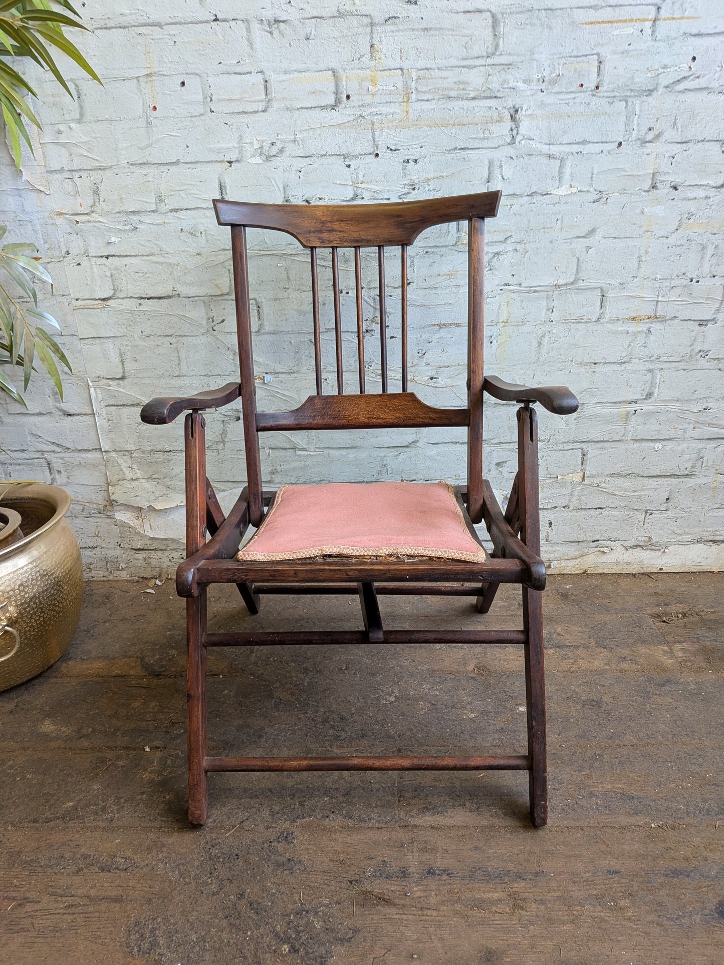 Antique Edwardian Campaign Style Mahogany Folding Chair Hall Bedroom Armchair