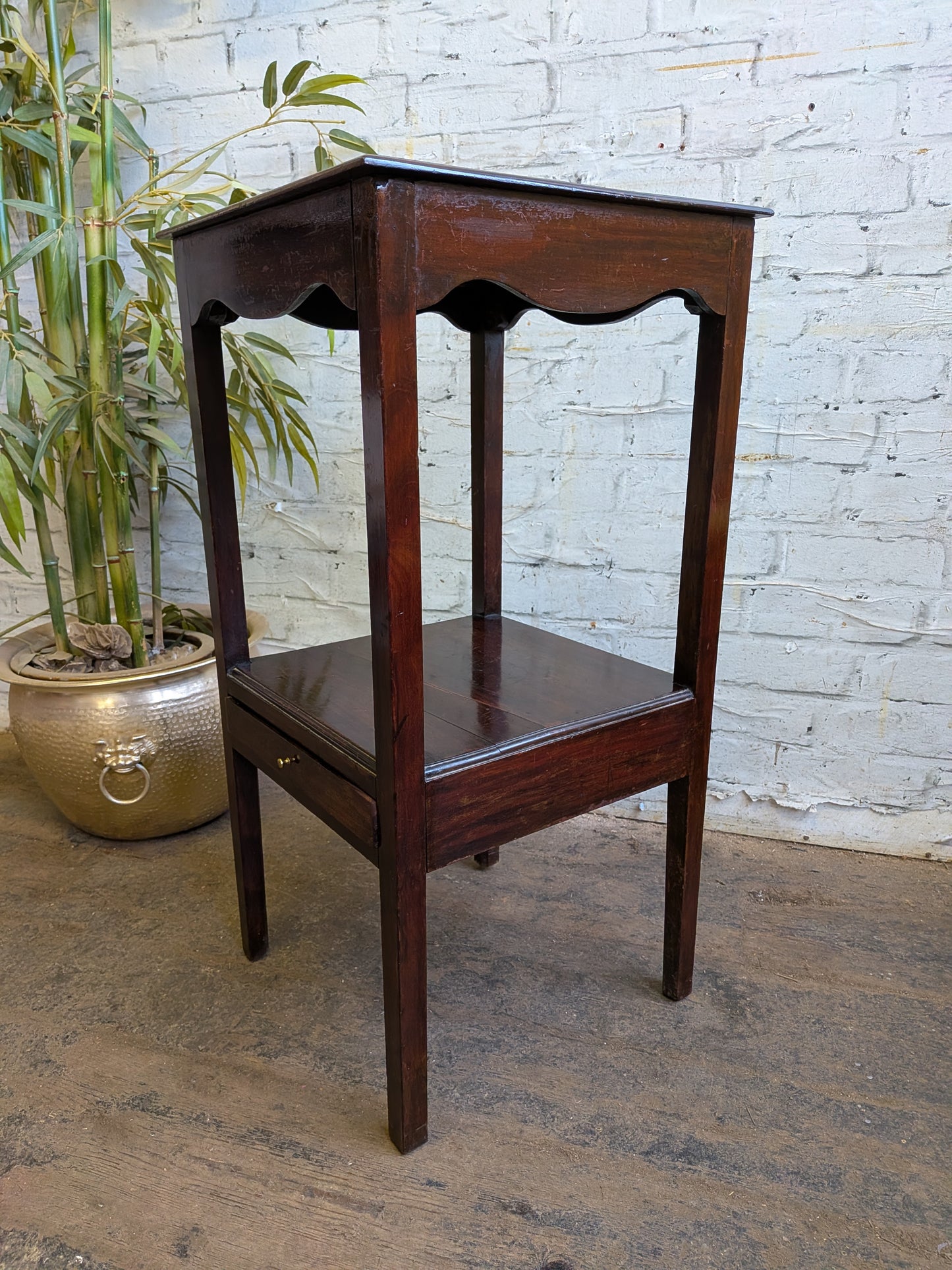 Antique Georgian Mahogany Gents Washstand Bedside Side Plant Table With Drawer