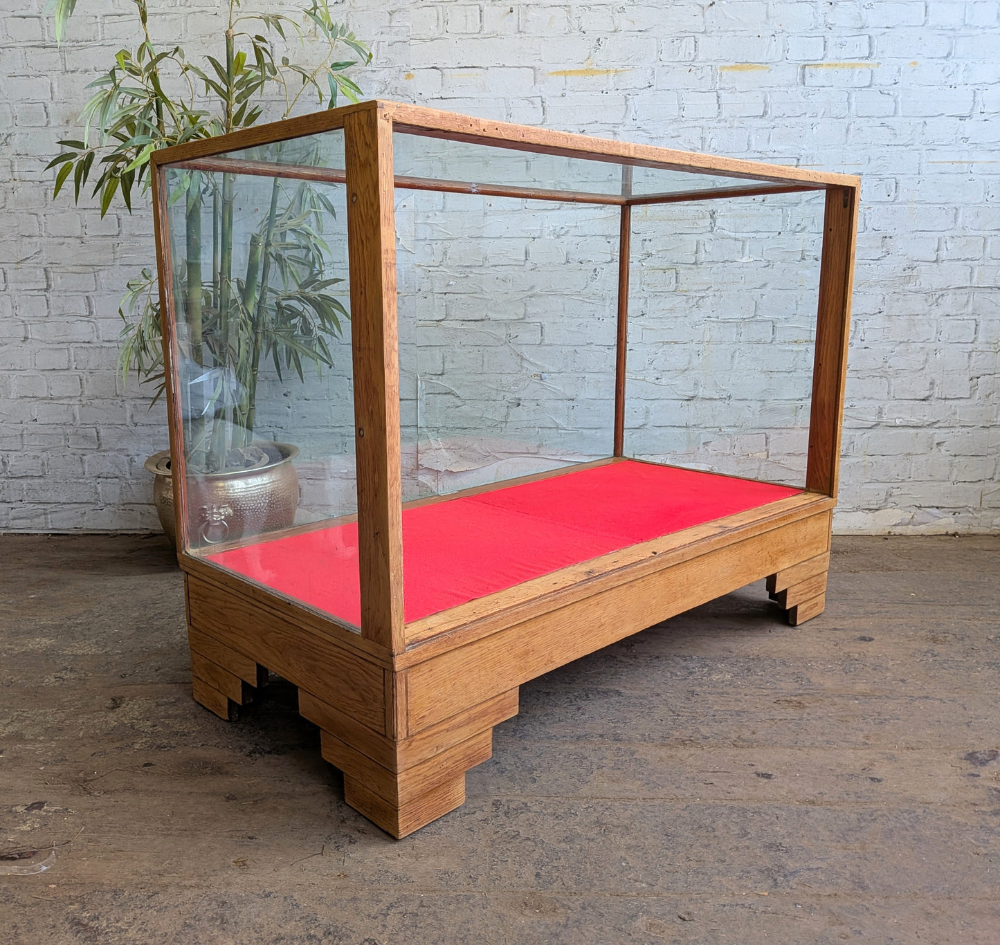 1920s 30s Vintage Art Deco Oak Glazed Haberdashery Shop Display Counter Cabinet