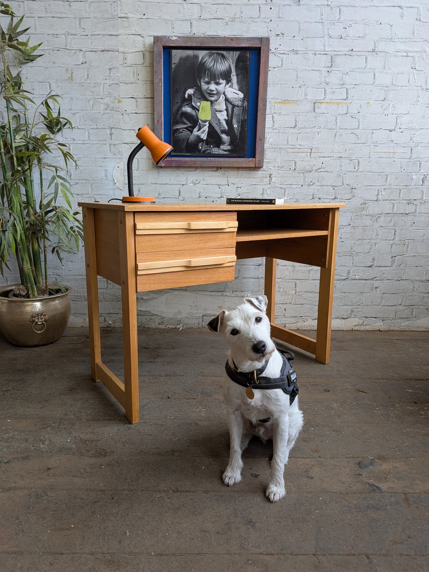 Vintage 70s Retro Mid Century Modern 2 Drawer Work Desk Dressing Vanity Table