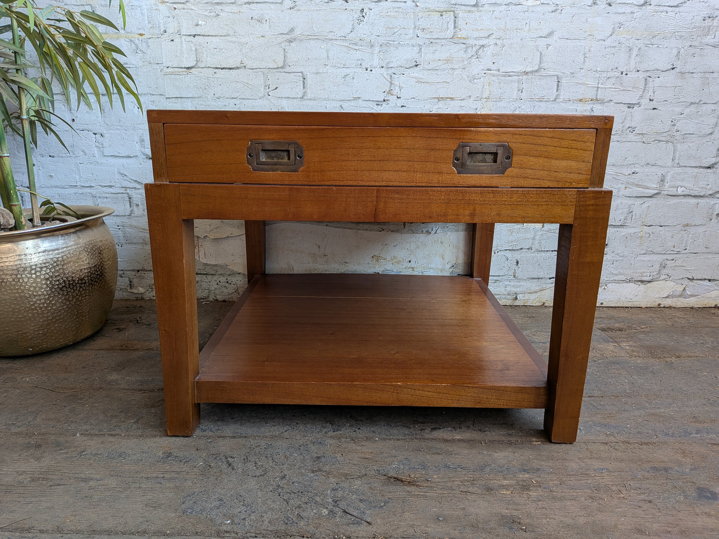2 x Large Vintage Military Campaign Style Side Sofa Coffee Tables with Drawers