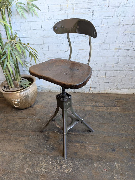 1 Vtg 30s 40s Art Deco Steel Evertaut Industrial Machinists Typists Swivel Chair