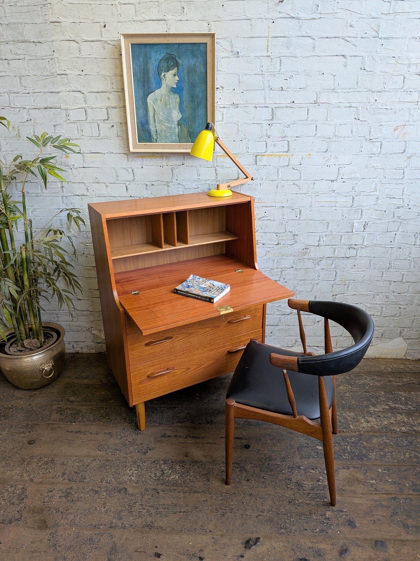 Vintage Retro 1960s 70s Mid Century Modern Teak 3 Drawer Writing Desk Bureau