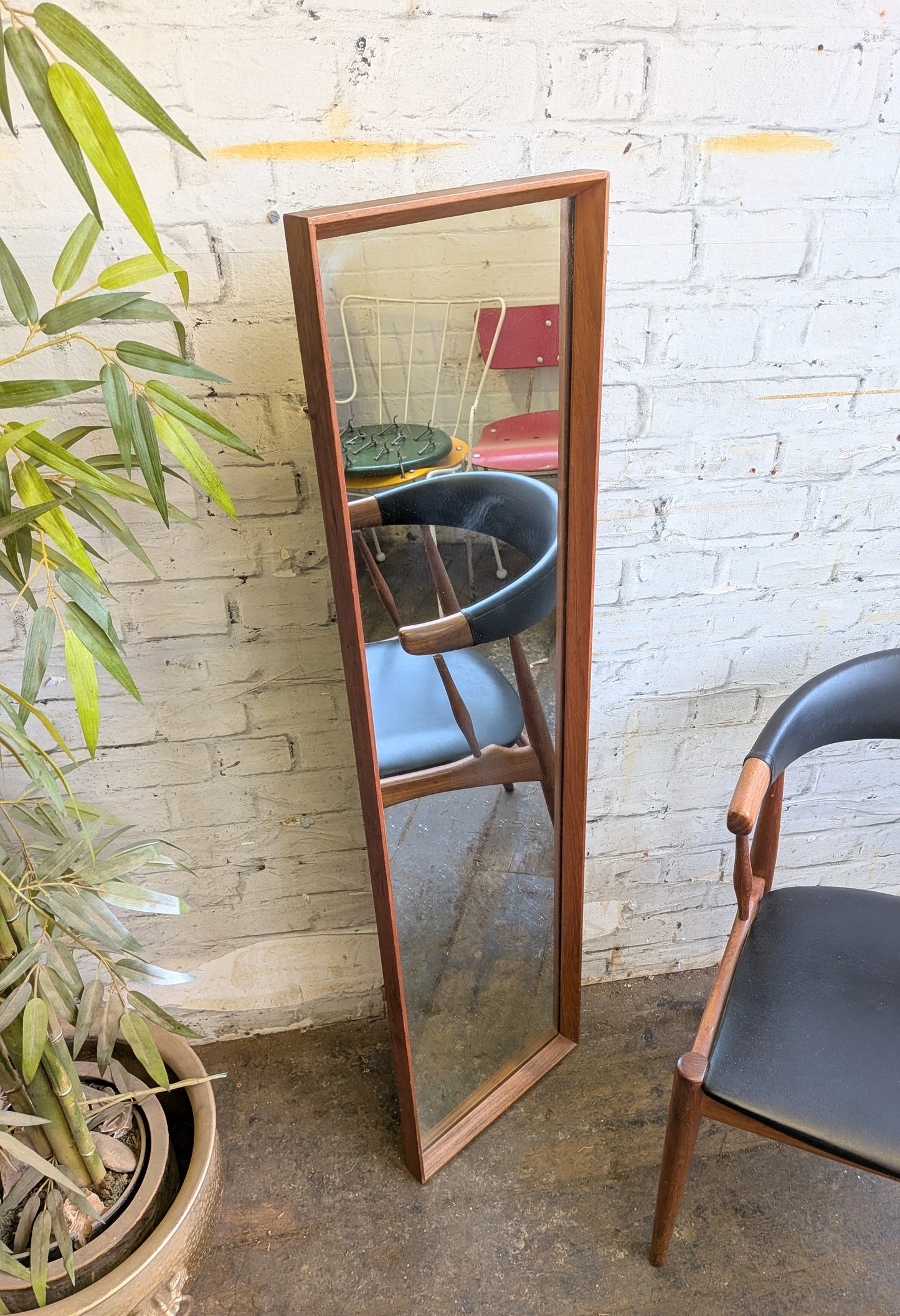 Large Vintage Mid Century Modern Danish Style Teak Wall Mirror