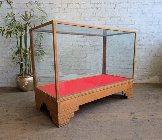 1920s 30s Vintage Art Deco Oak Glazed Haberdashery Shop Display Counter Cabinet