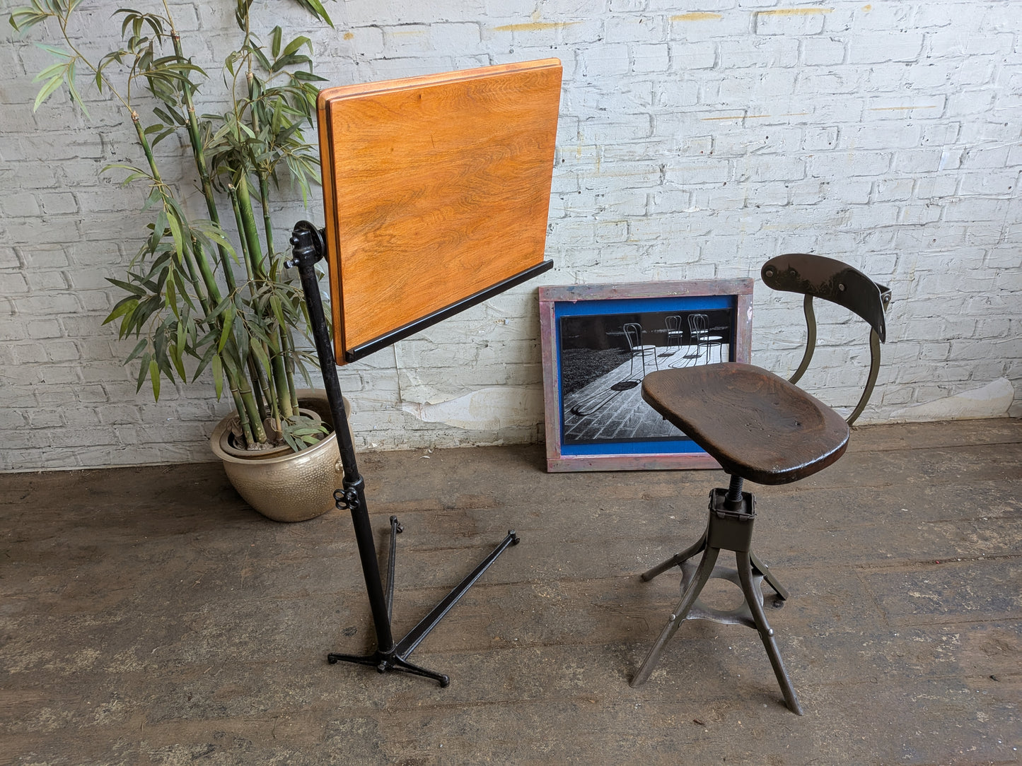 Antique Vintage Adjustable Industrial Artists Workbench Desk Book Reading Table