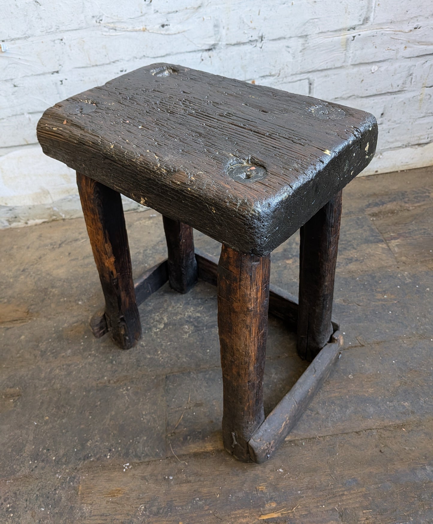 Scarce Antique Primitive Folk Art Industrial Cutlers Style Factory Work Stool