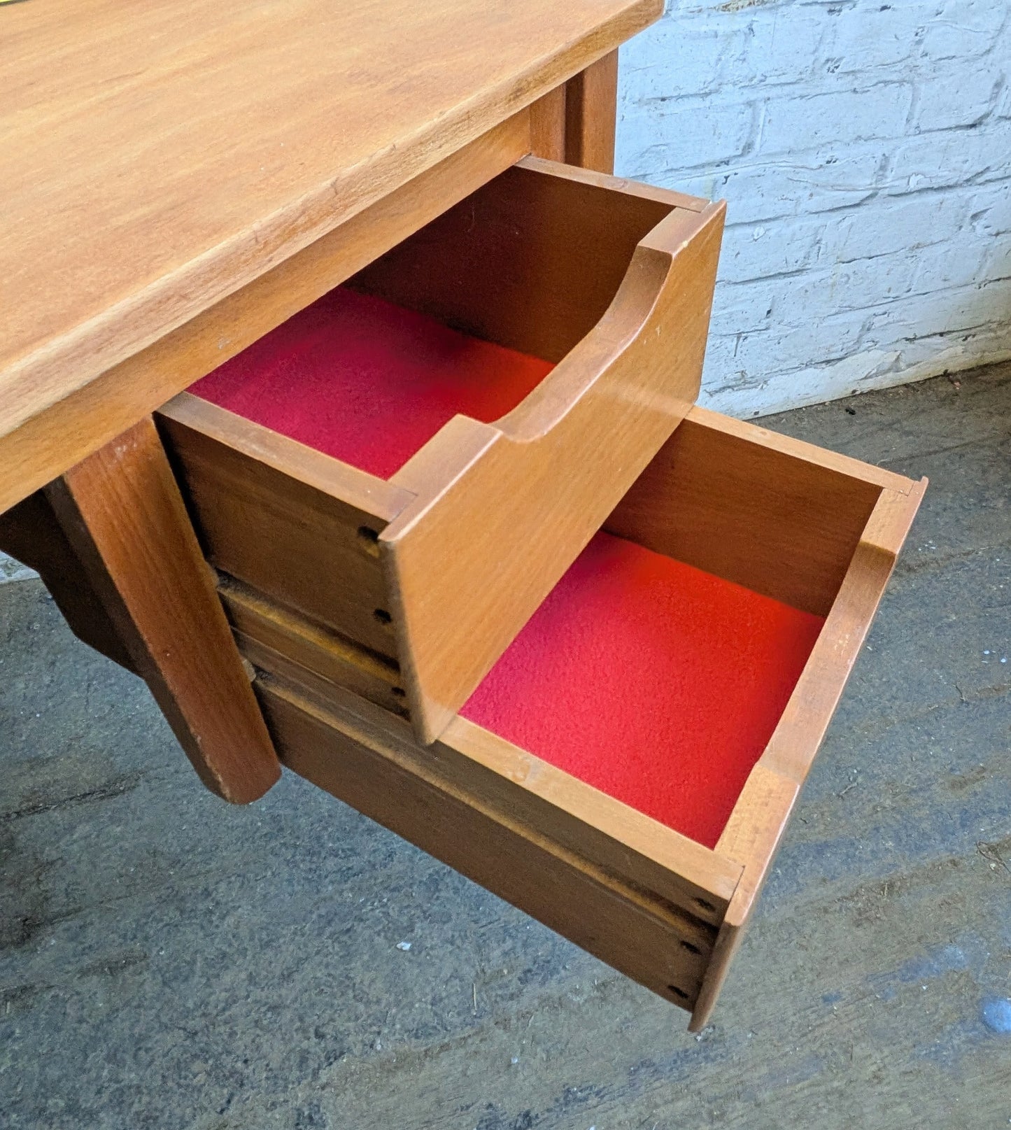 Small Vintage 1960s Mid Century Modern 2 Drawer Desk with Matching Chair