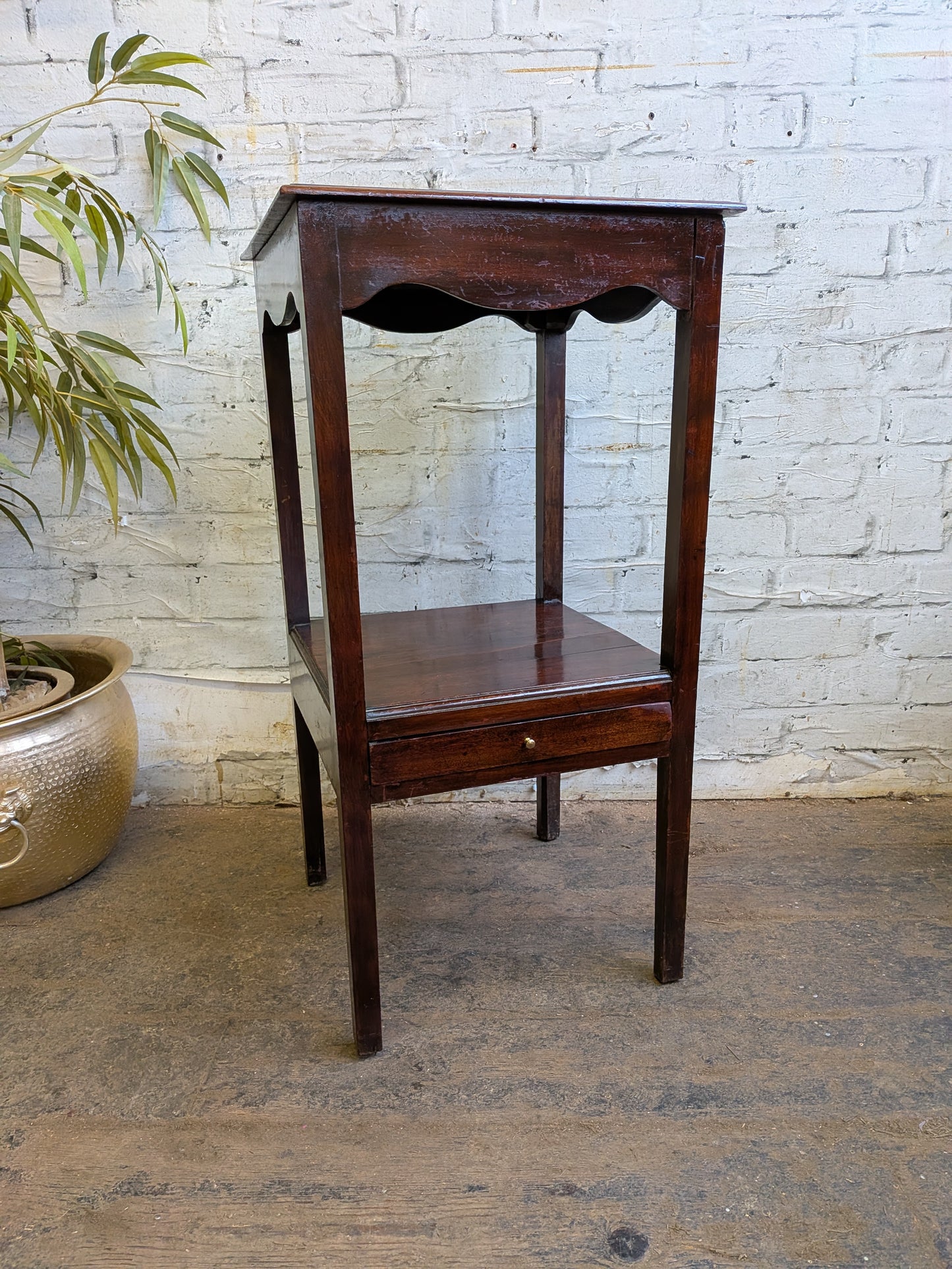Antique Georgian Mahogany Gents Washstand Bedside Side Plant Table With Drawer