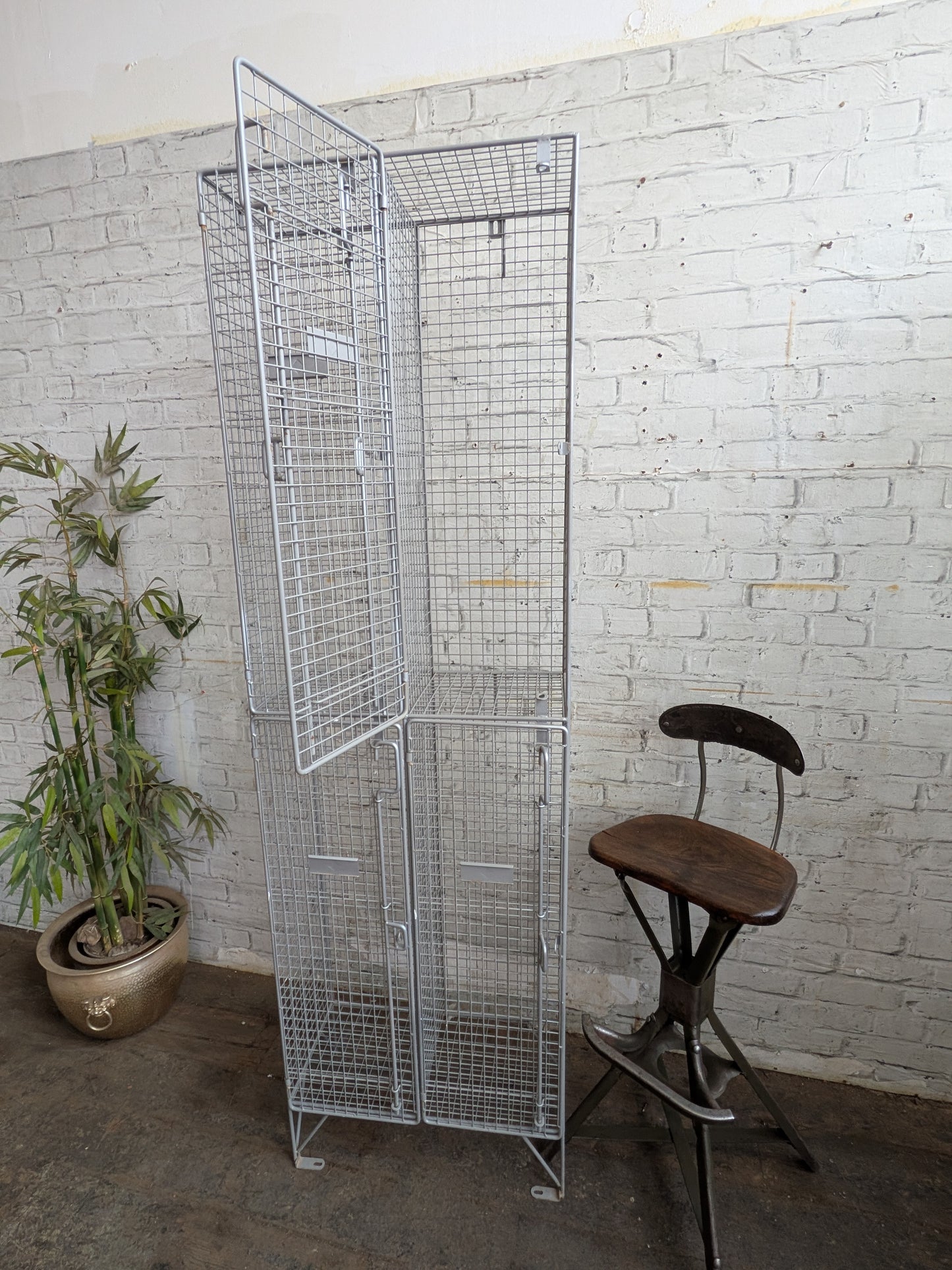 Industrial Retro Mid Century Modern Style Metal Steel Wire Coat Storage Locker