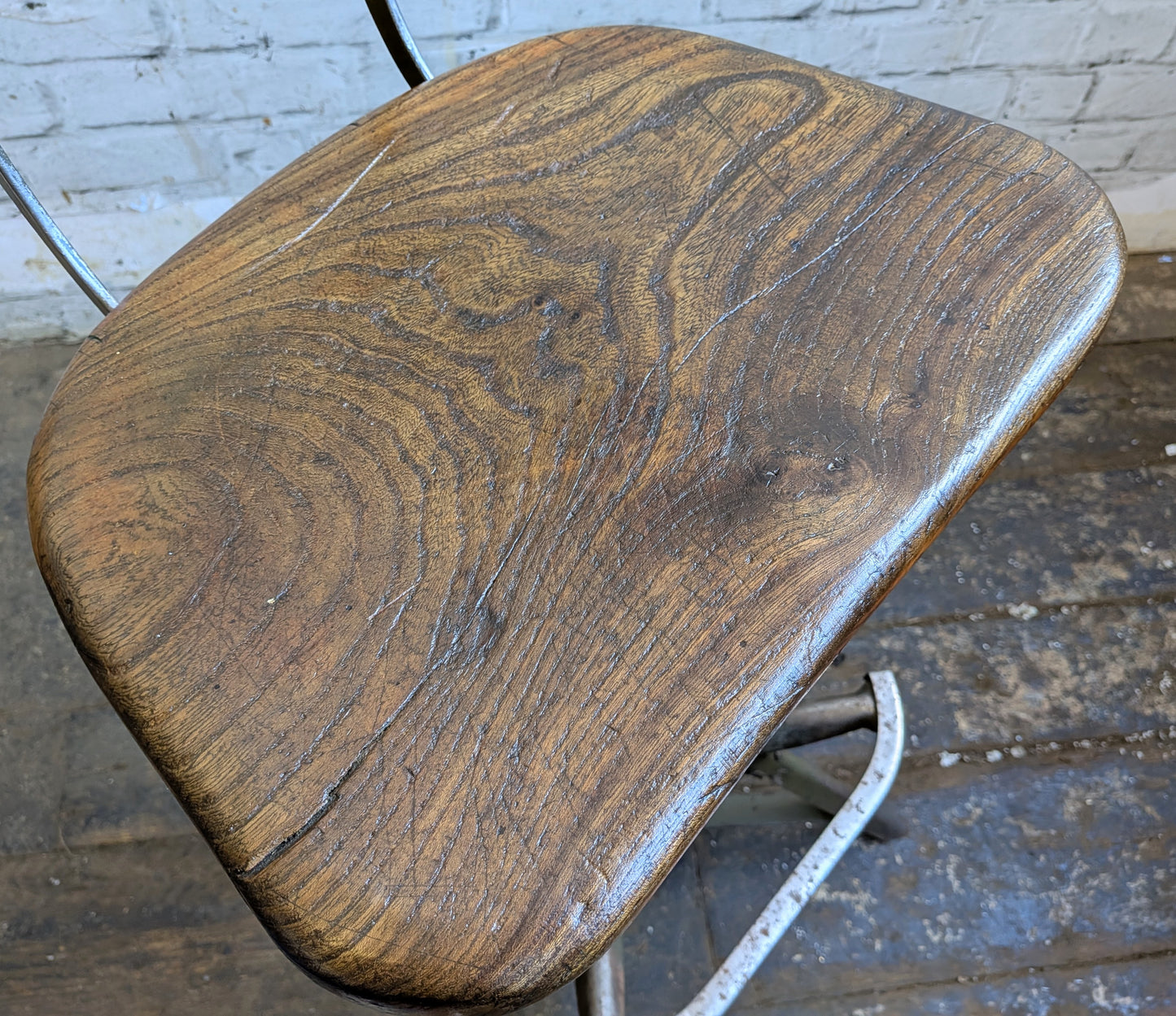 1 x Rare Vtg 30s 40s Art Deco Evertaut Industrial Metal High Chair with Footrest
