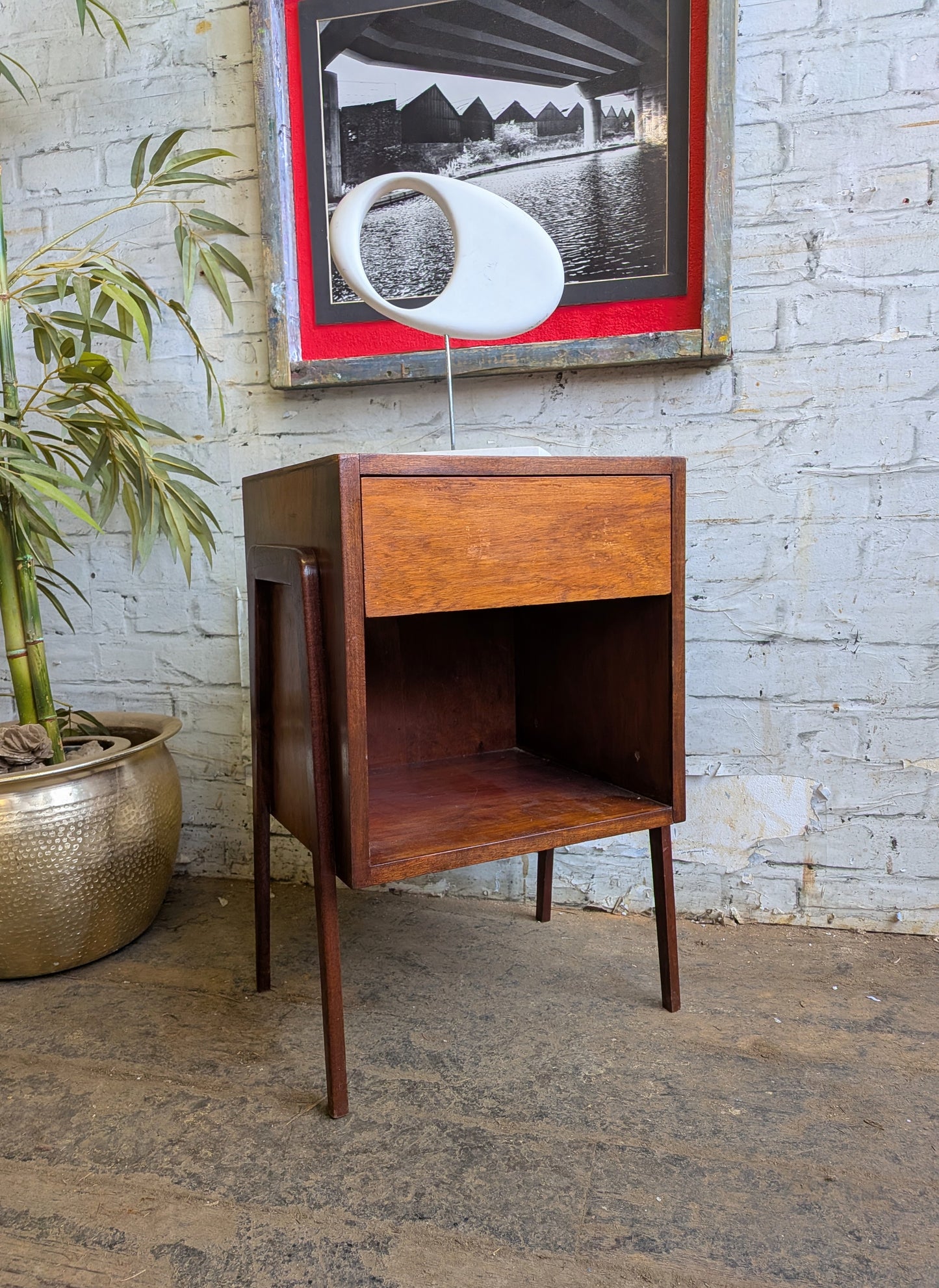 Vintage 1950s 60s Retro Mid Century Modern Side Table Bedside Cabinet with Single Drawer